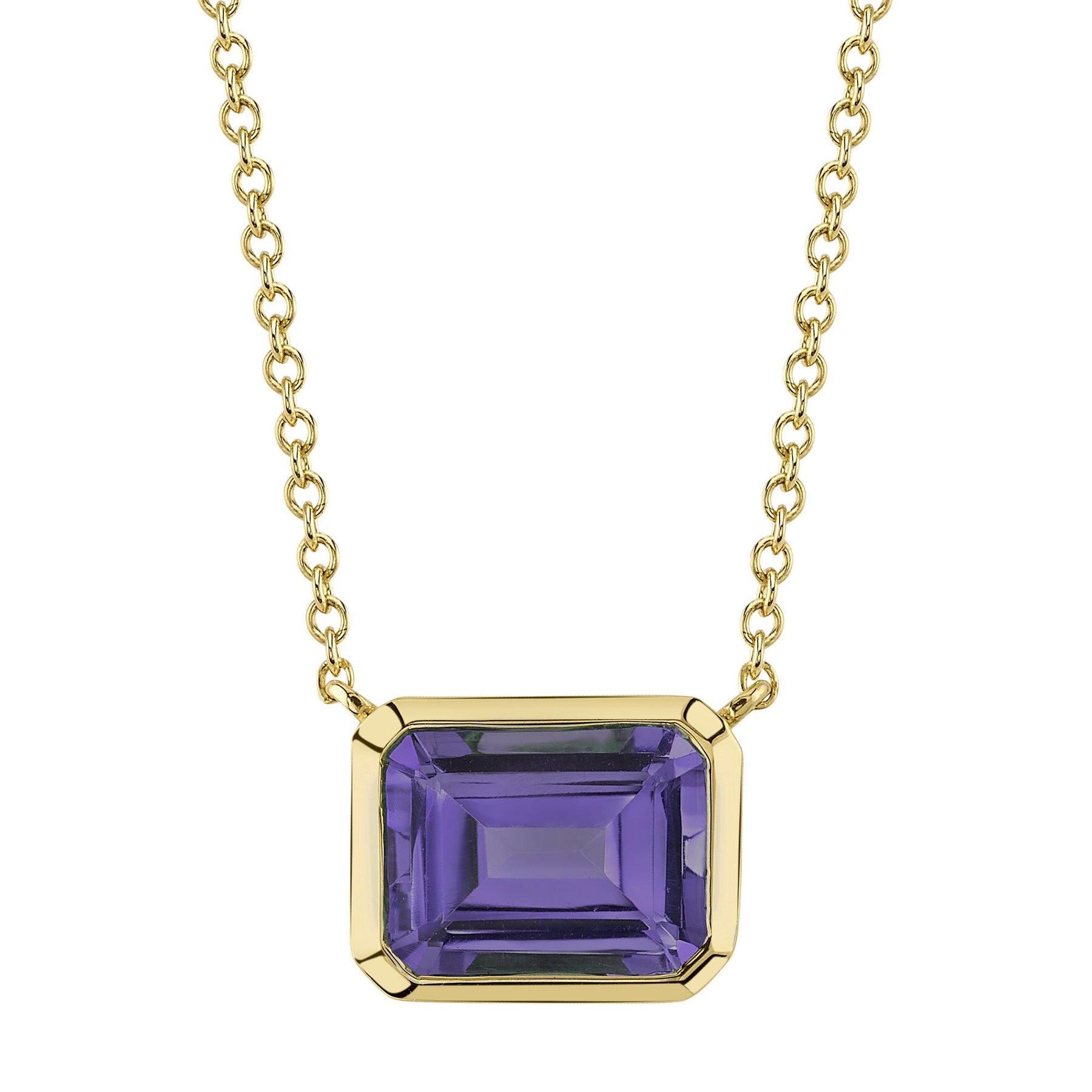 14K Gold 1.40 Carat Amethyst Bezel Pendant Necklace - Queen May