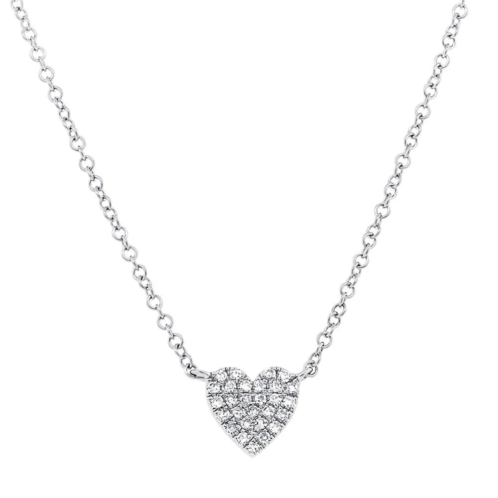 14K White Gold 0.09 Carat Diamond Pave Heart Pendant Necklace - Queen May