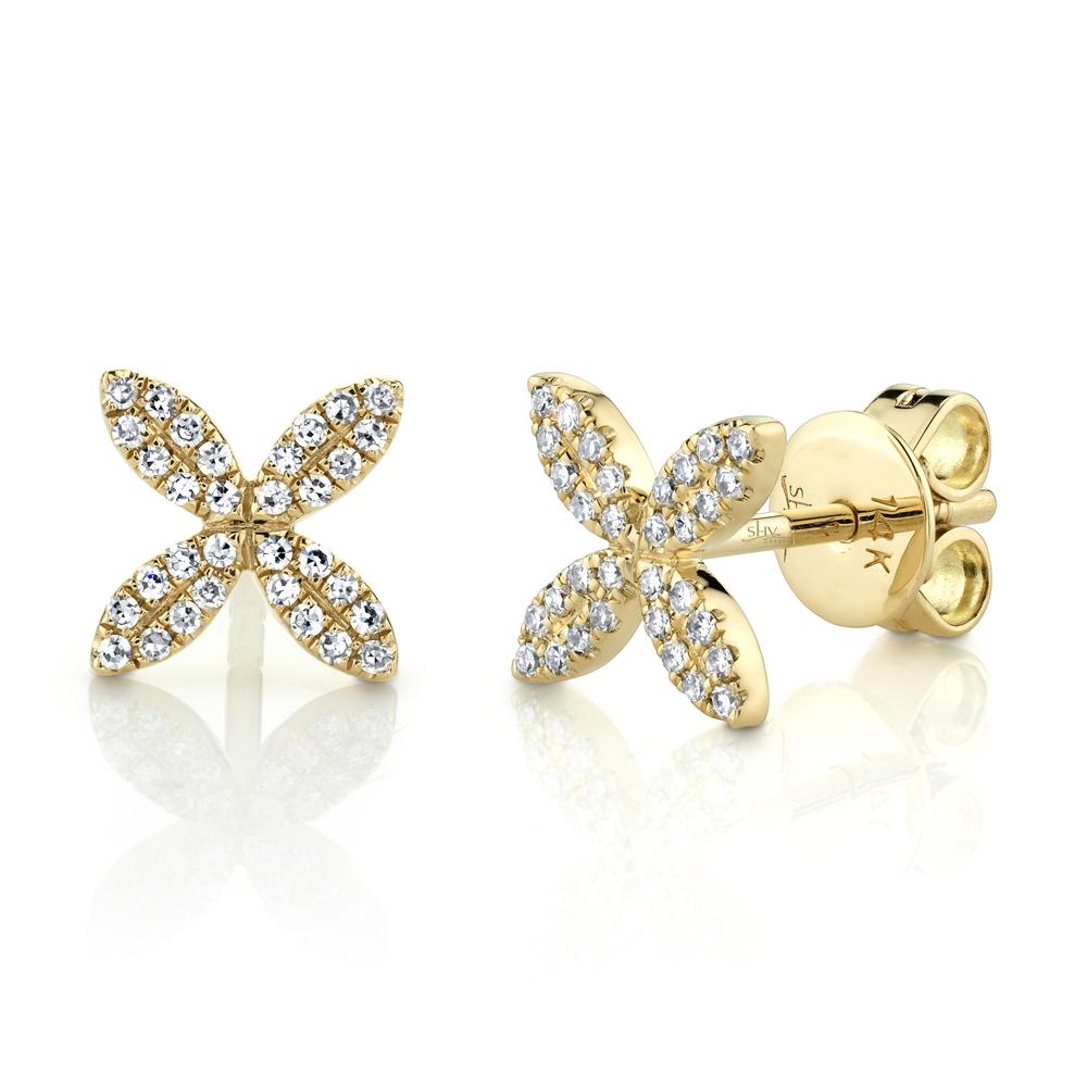 14K Gold 0.16 Carat Total Weight Diamond Flower Stud Earrings - Queen May