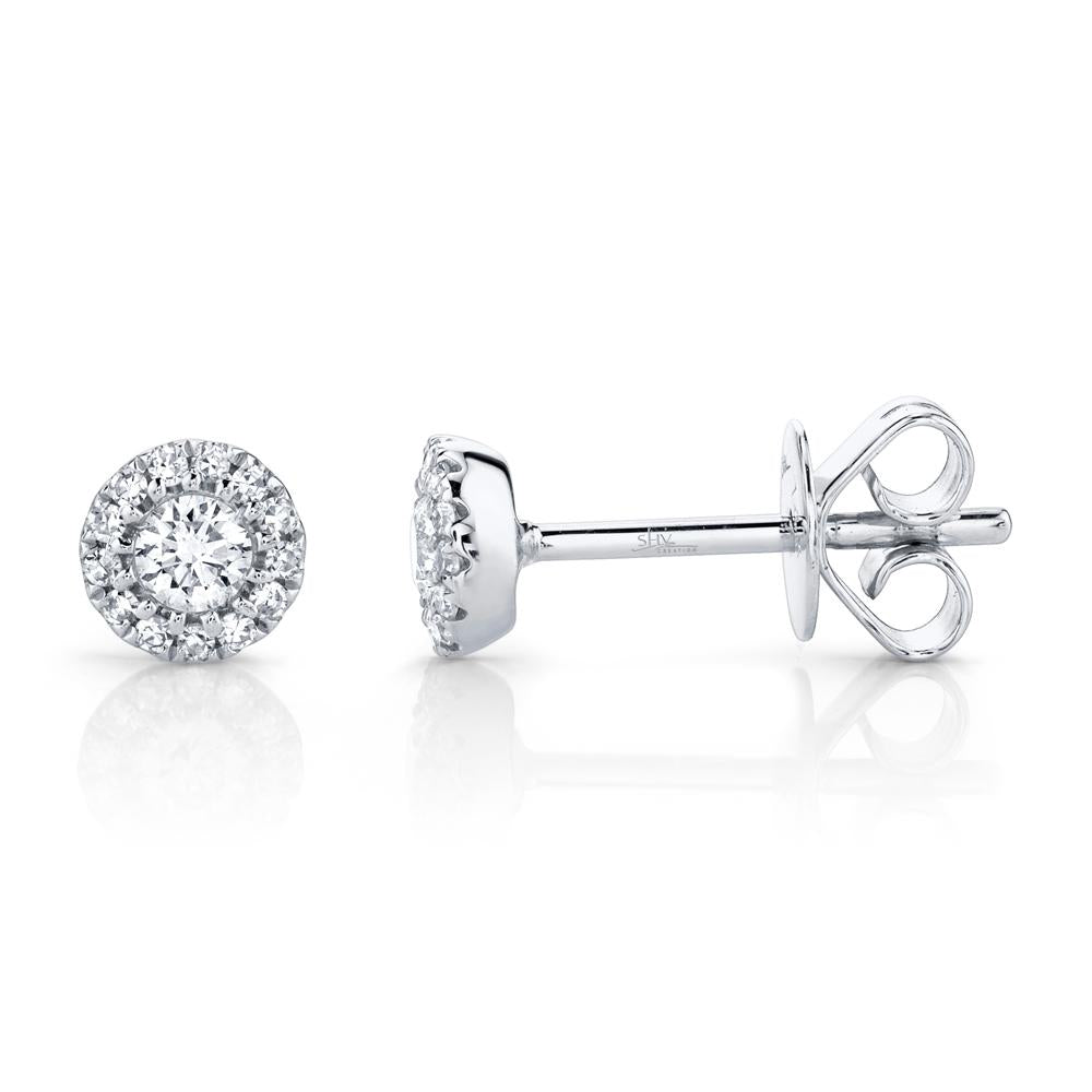 14K Gold .24 Carat Diamond Halo Stud Earrings - Queen May
