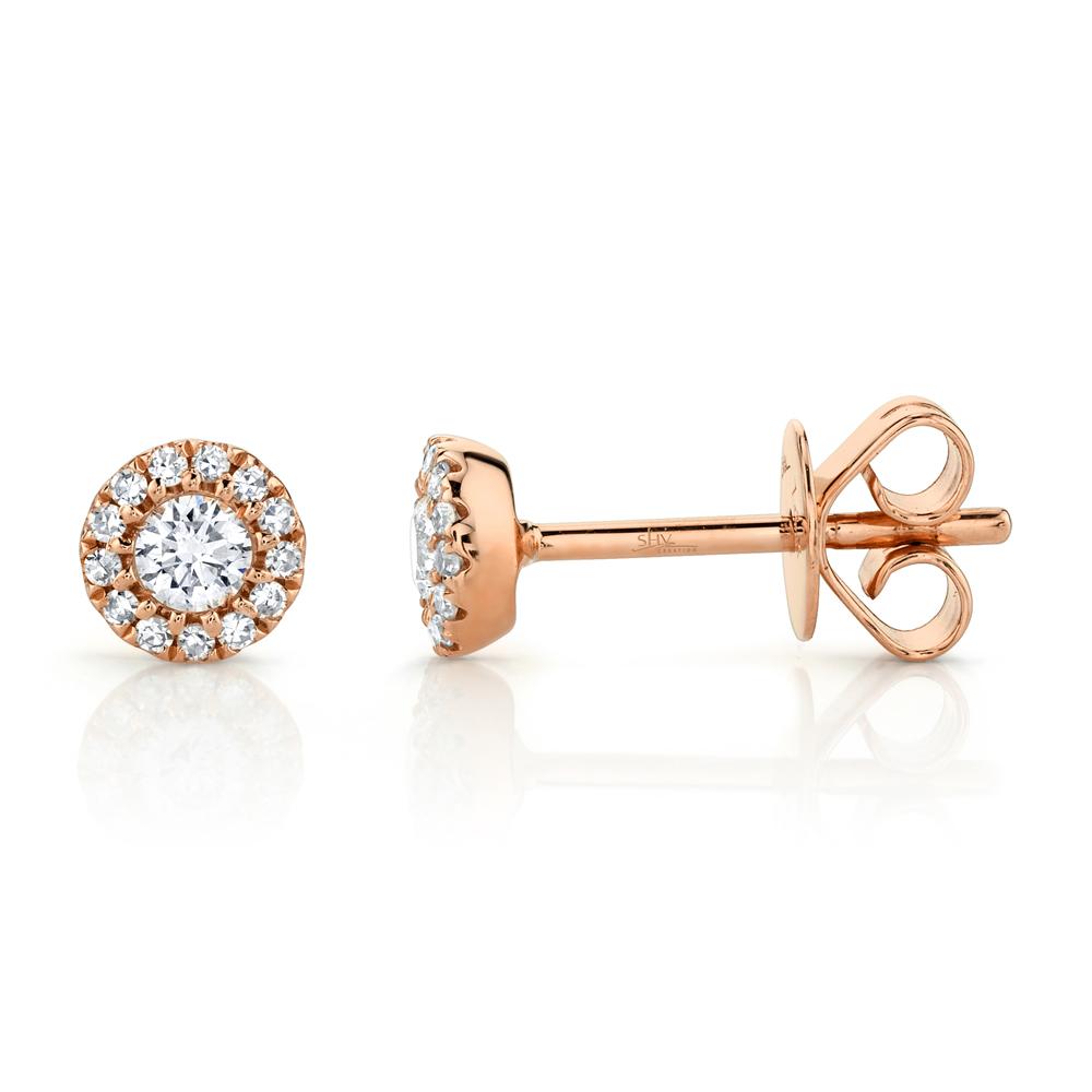 14K Gold .24 Carat Diamond Halo Stud Earrings - Queen May