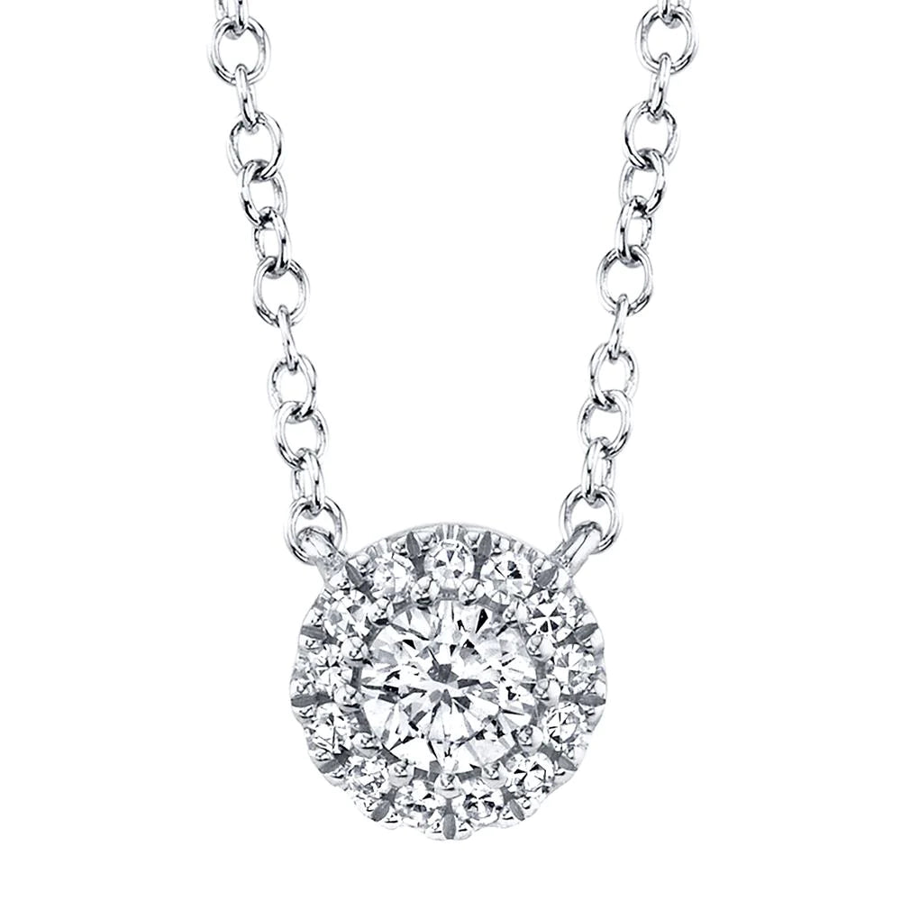 14K Gold 0.14 Carat Round Diamond Halo Pendant Necklace - Queen May