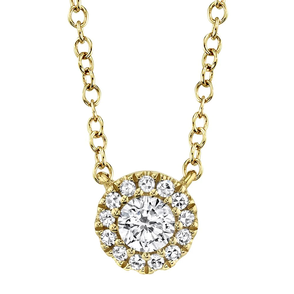 14K Gold 0.14 Carat Round Diamond Halo Pendant Necklace - Queen May