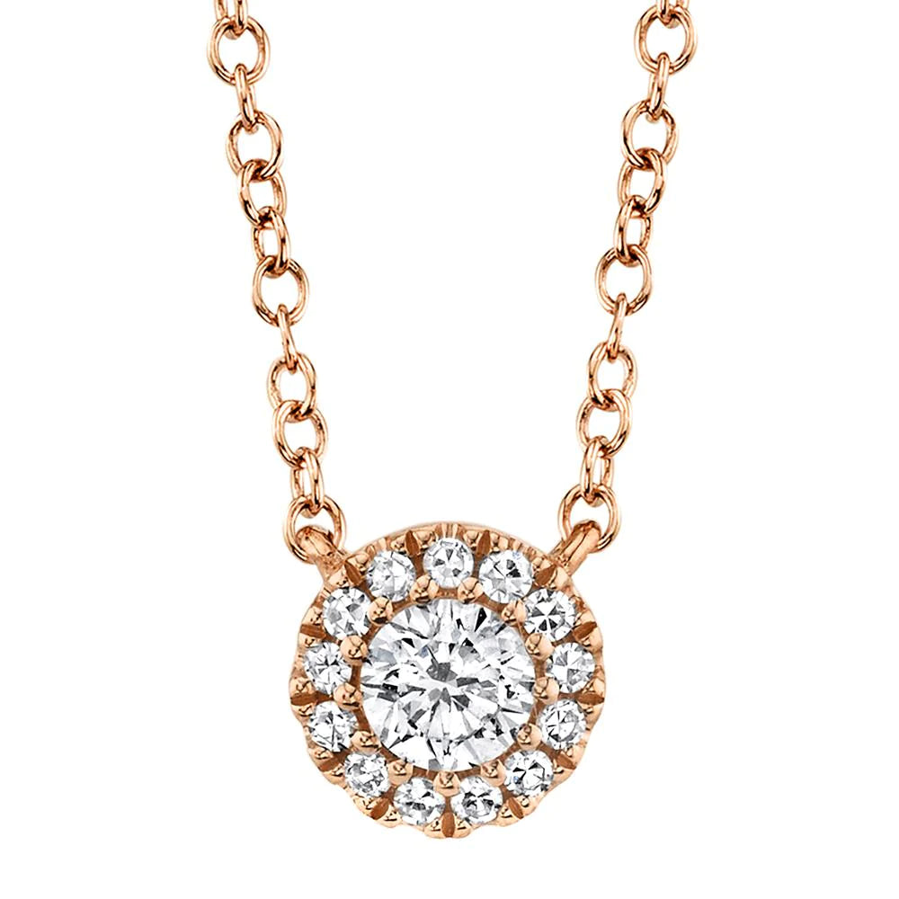 14K Gold 0.14 Carat Round Diamond Halo Pendant Necklace - Queen May