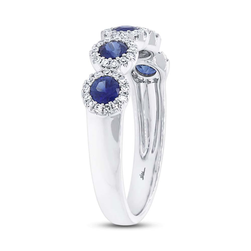 14K White Gold 0.70 Carat Round Sapphire Diamond Halo Band - Queen May