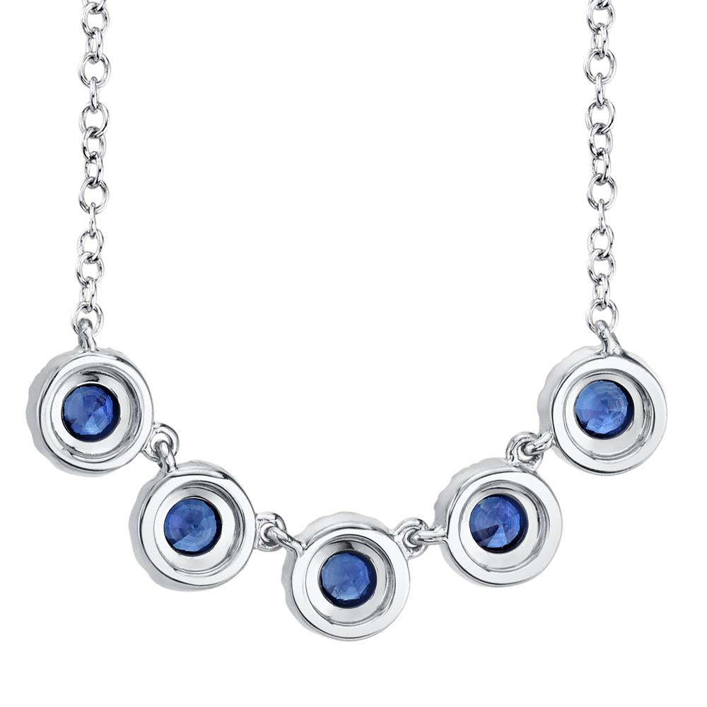 14K White Gold 0.49 Carat Sapphire Diamond Halo Station Necklace