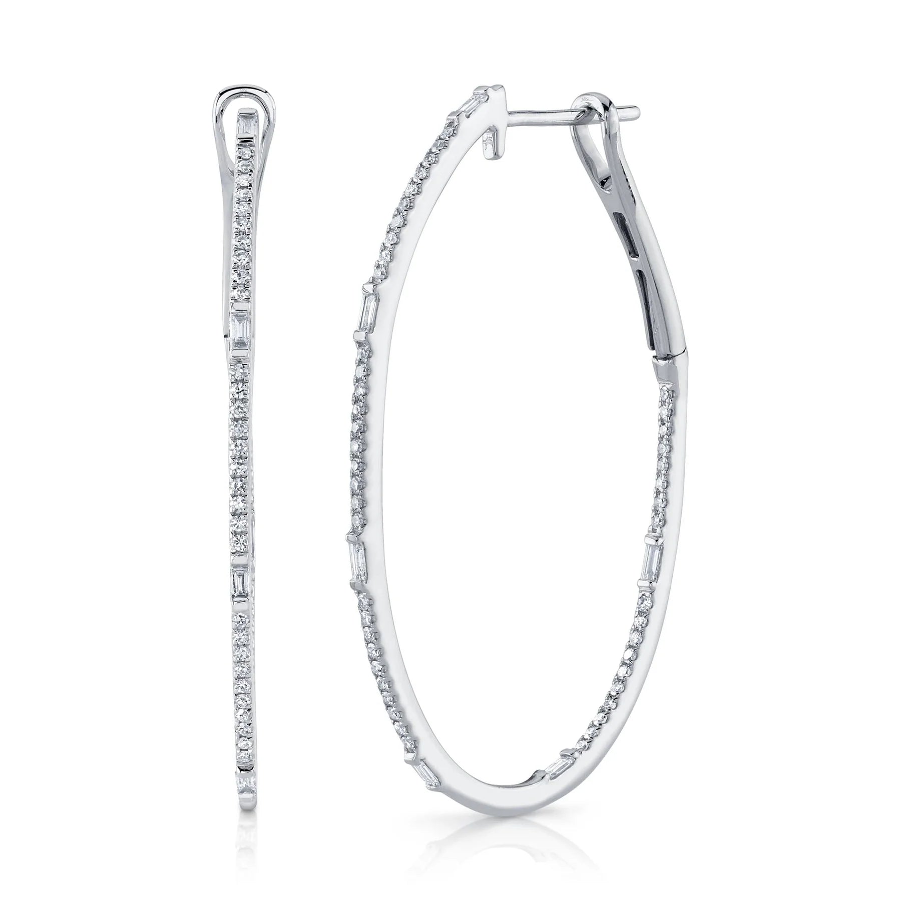 14K Gold 0.44 Carat Diamond Inside Out Oval Hoop Earrings - Queen May