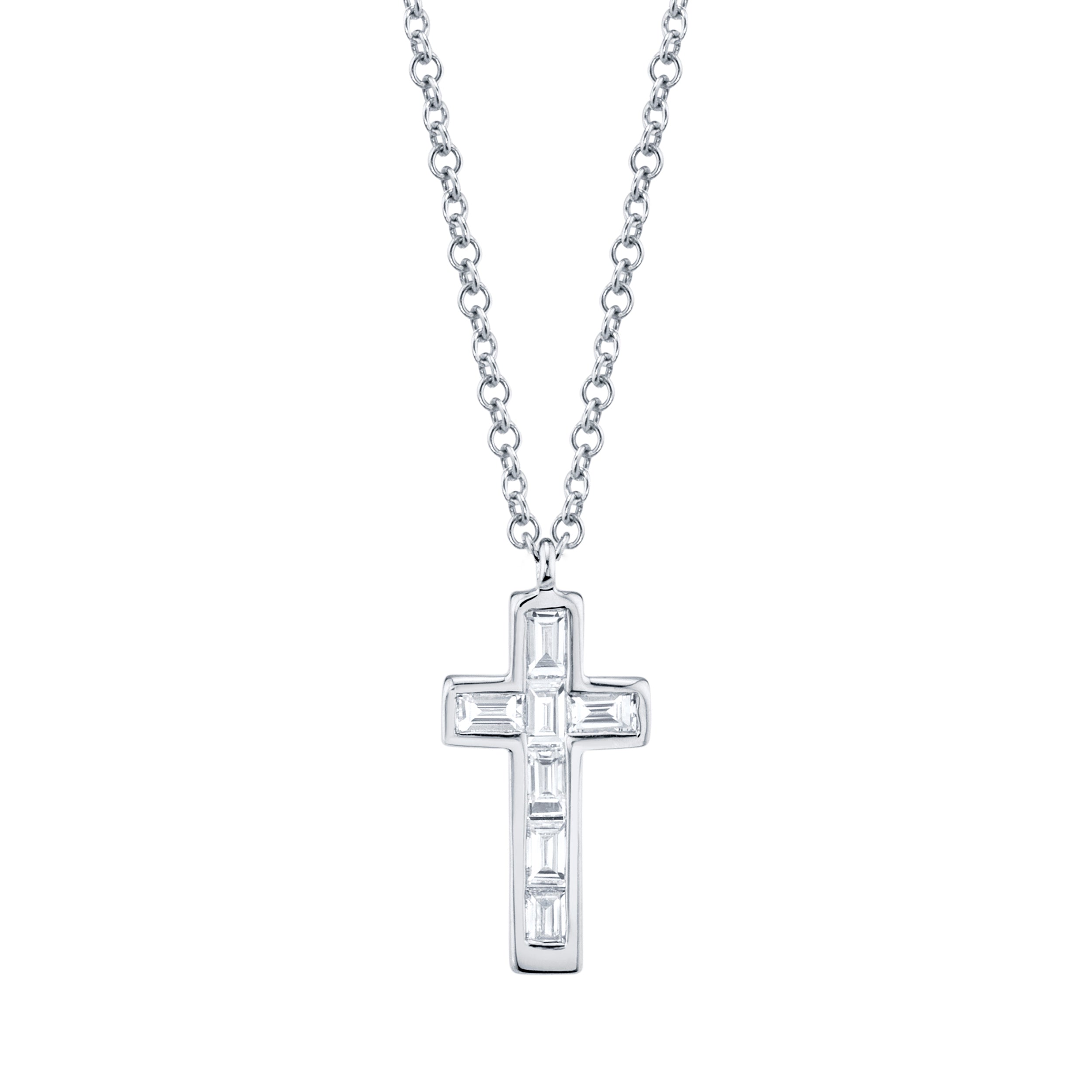 14K Gold Diamond Baguette Cross Pendant Necklace - Queen May