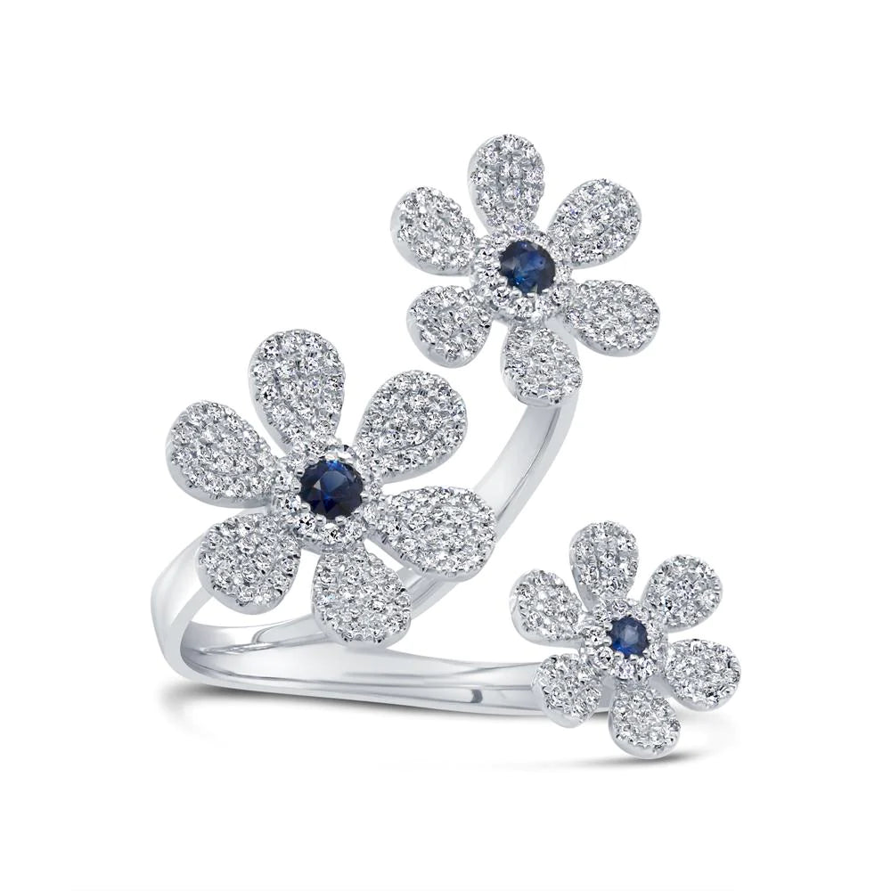 14K White Gold Diamond & Sapphire Flower Ring - Queen May