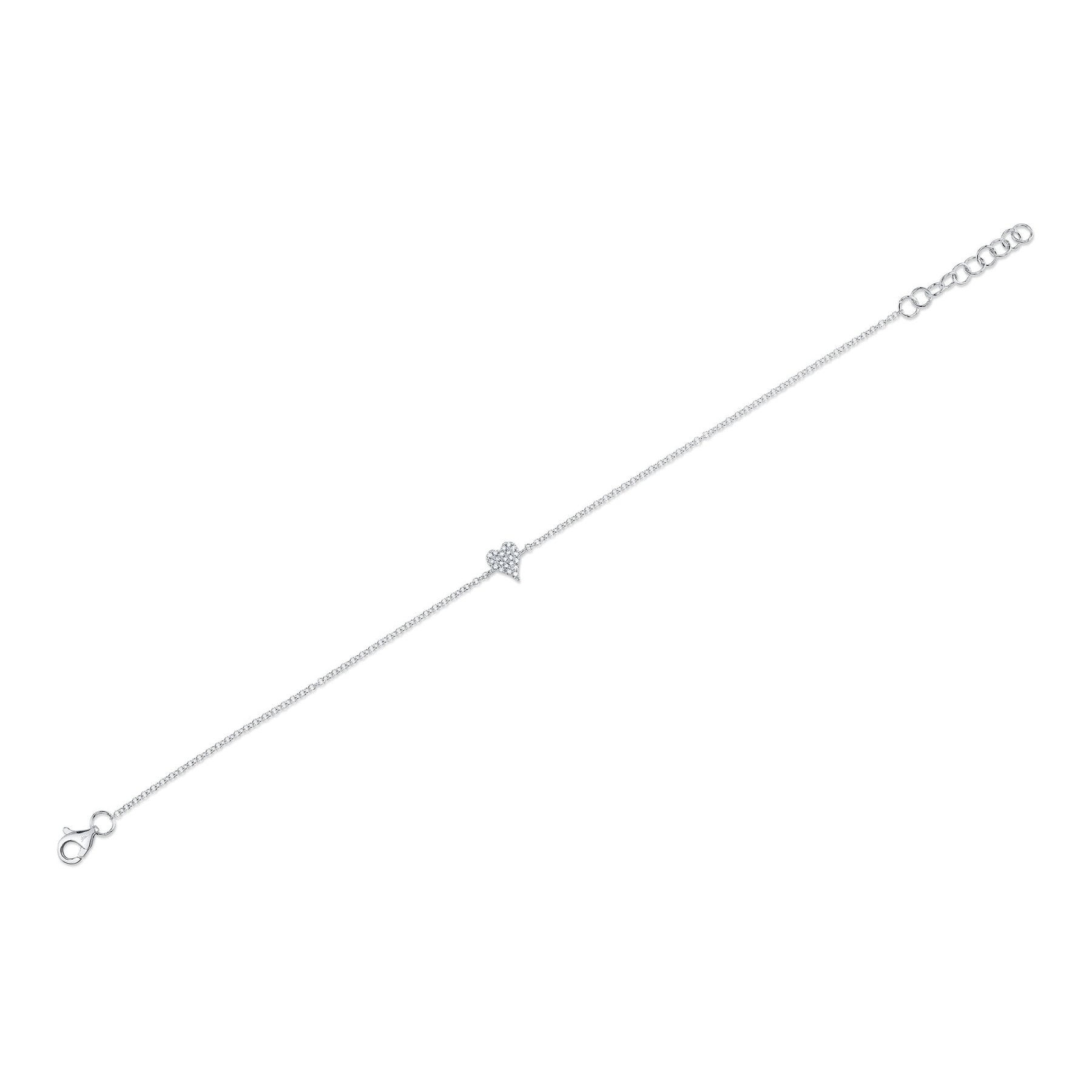 14K White Gold Diamond Pave Heart Bracelet - Queen May