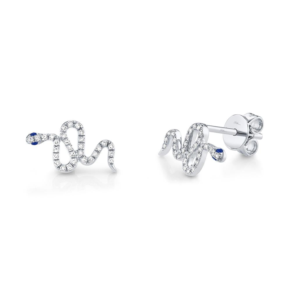 14K Gold Diamond Sapphire Snake Stud Earrings - Queen May