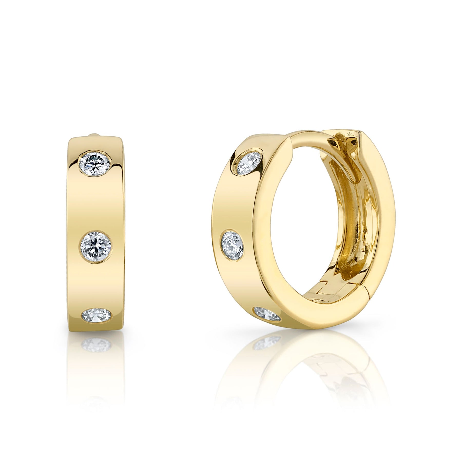 14K Gold 0.11 Carat Diamond Bezel Mini Huggie Hoops - Queen May