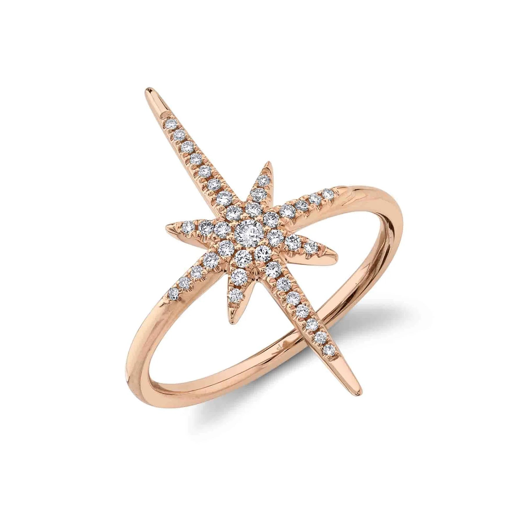 14K White, Yellow, or Rose Gold Diamond North Star Ring - Queen May