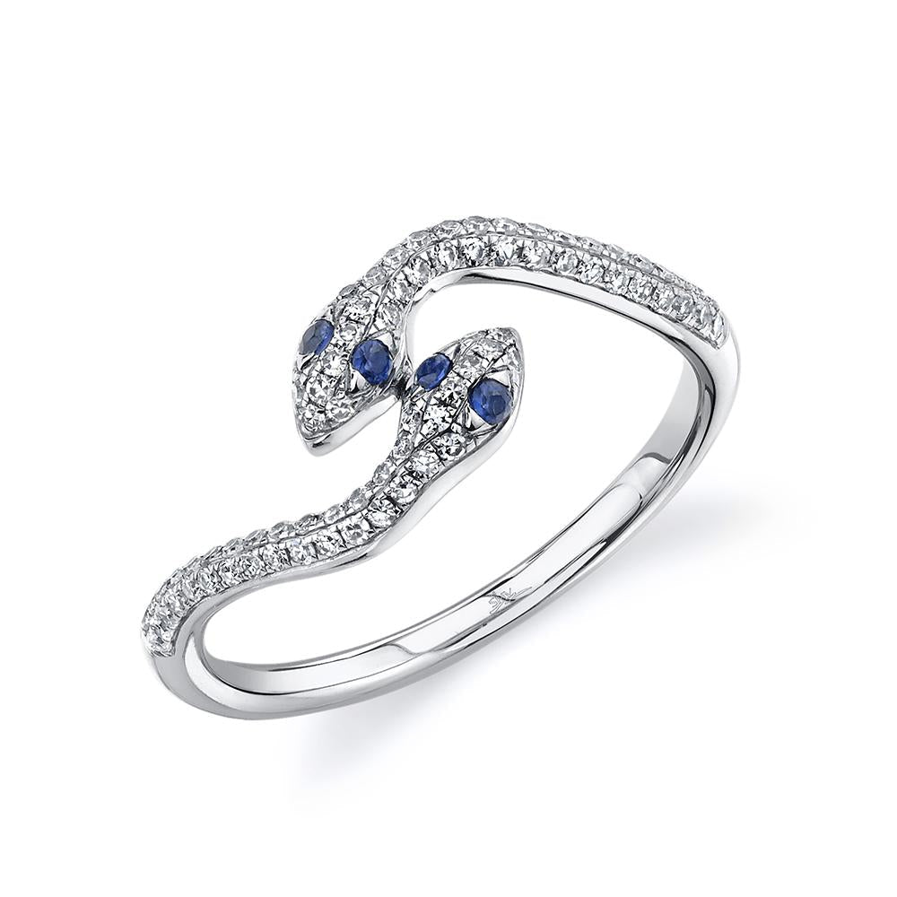 14K Gold Diamond Sapphire Twin Snakes Ring - Queen May