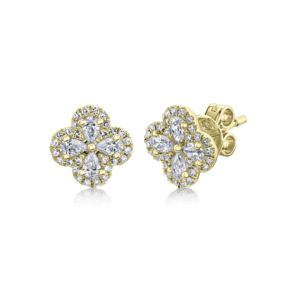 14K Gold 0.60 Carat Total Weight Diamond Clover Stud Earrings - Queen May