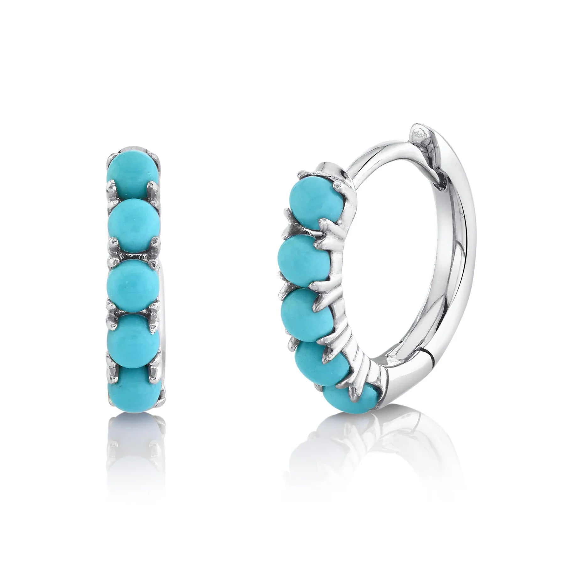 14K Gold Turquoise Huggie Hoop Earrings - Queen May