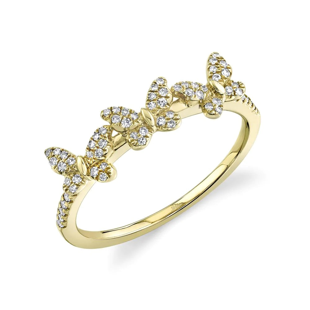 14K White, Yellow, or Rose Gold Diamond Butterfly Ring - Queen May
