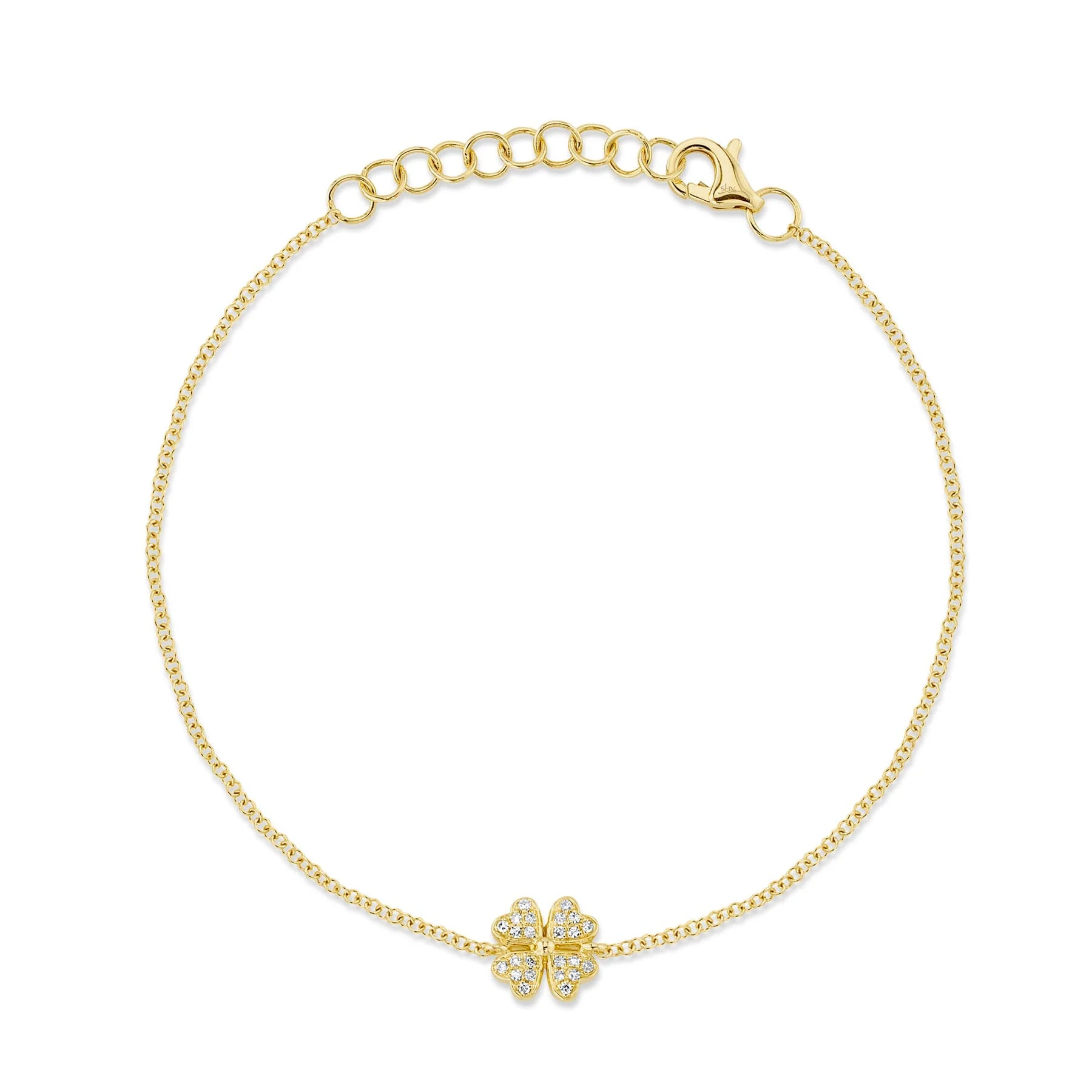 14K Yellow Gold .05 Carat Total Weight Diamond Clover Bracelet - Queen May