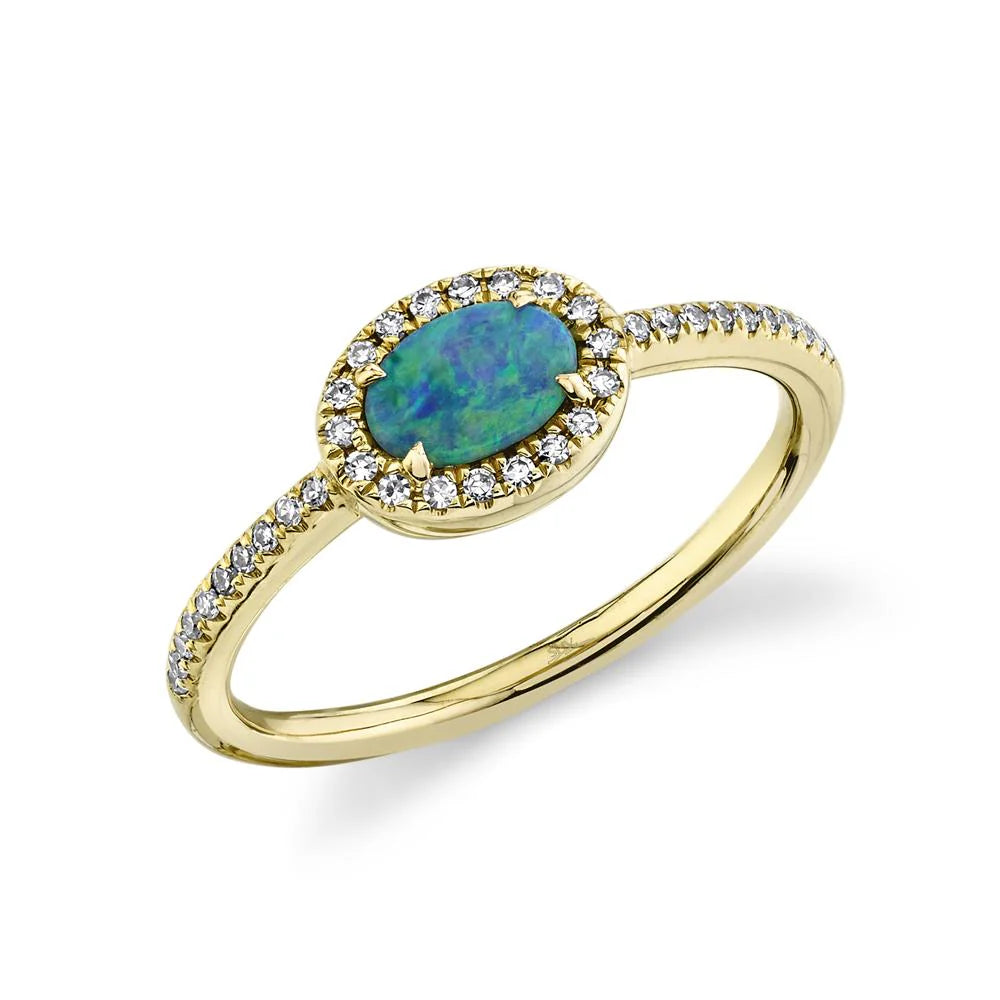 14K Gold 0.12 Carat Diamond and 0.33 Carat Opal Ring - Queen May