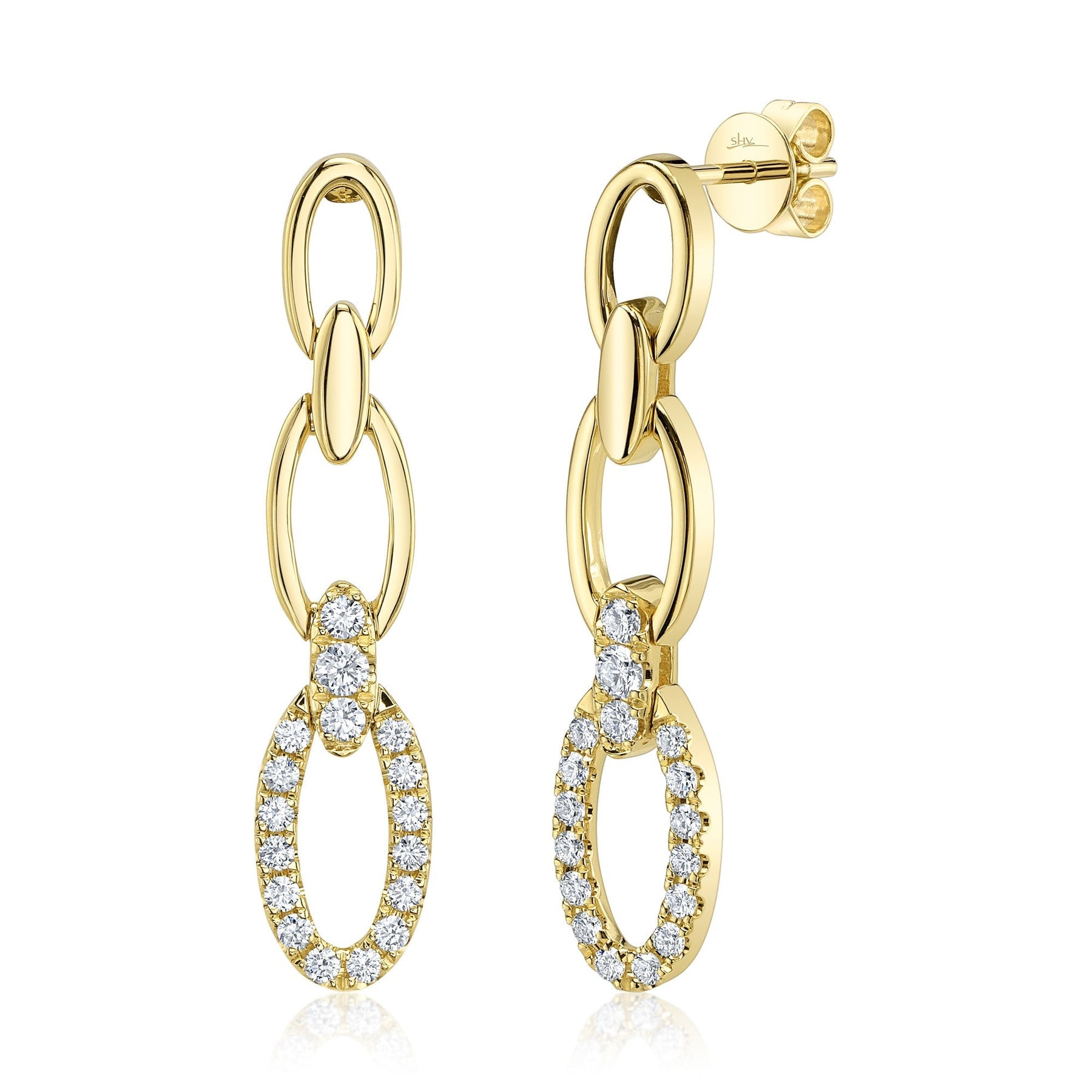 14K Yellow Gold 0.50 Carat Diamond Link Drop Earrings - Queen May