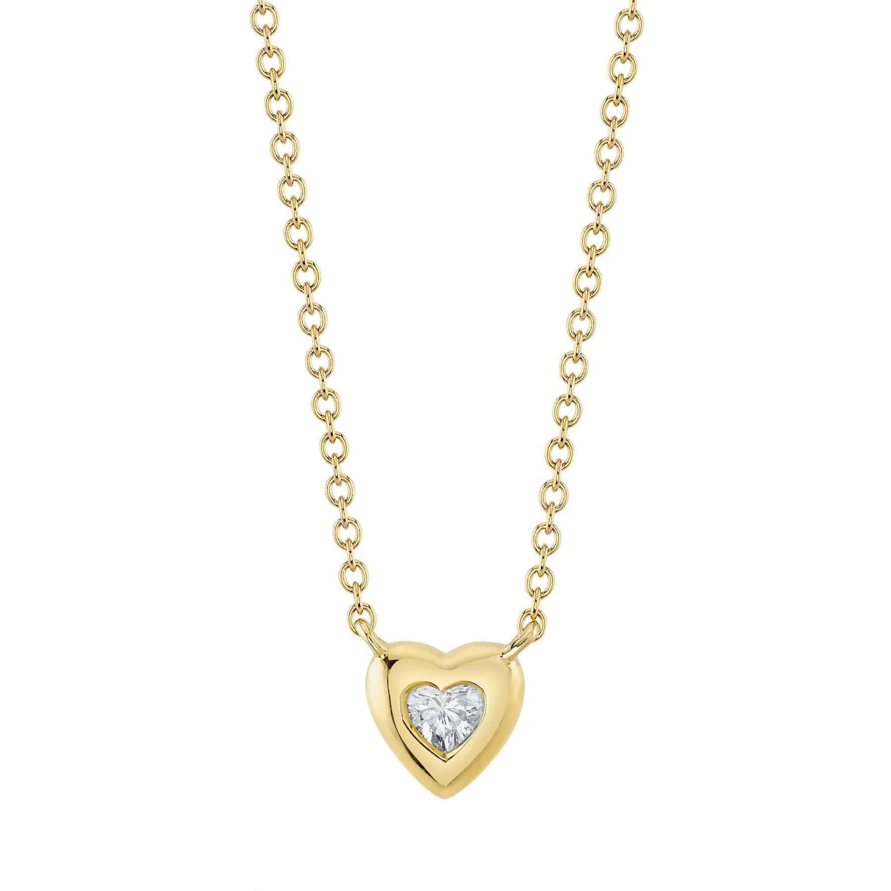14K Yellow Gold 0.08 Carat Heart Diamond Bezel Pendant Necklace - Queen May