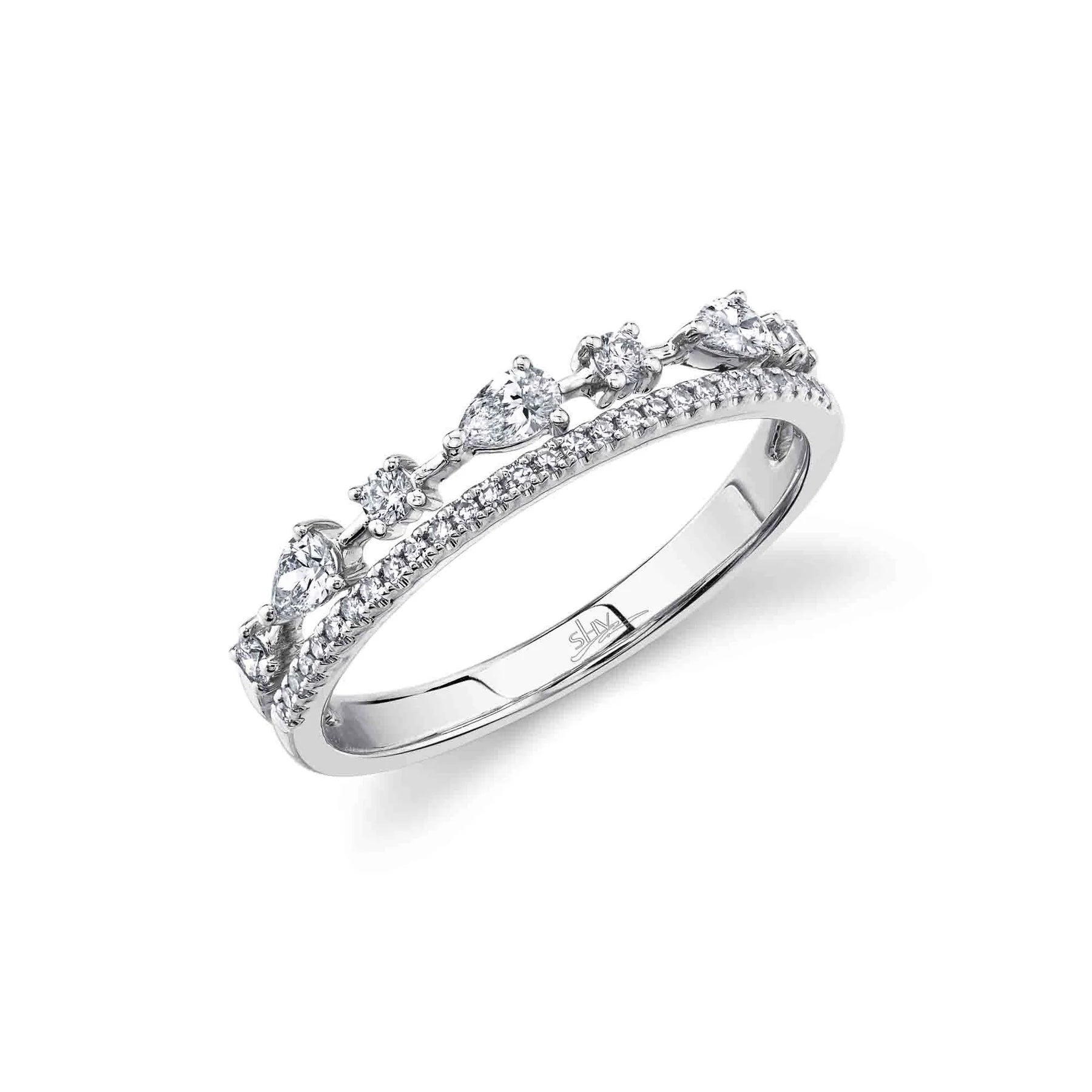 14K Gold Pear & Round Diamond Stackable Wedding Band - Queen May