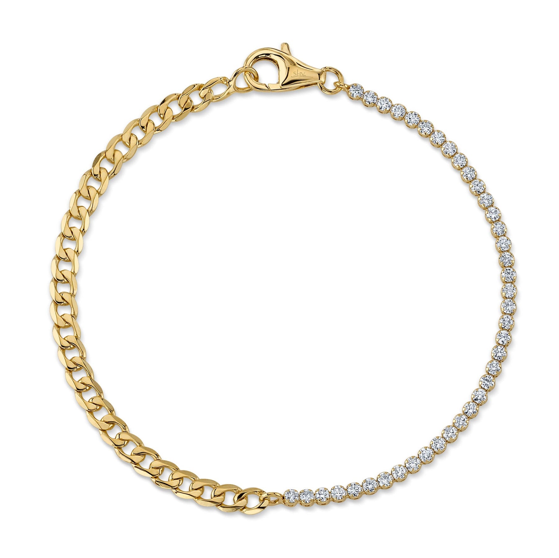 14K Yellow Gold 0.83 Carat Diamond Half Tennis Half Link Bracelet - Queen May