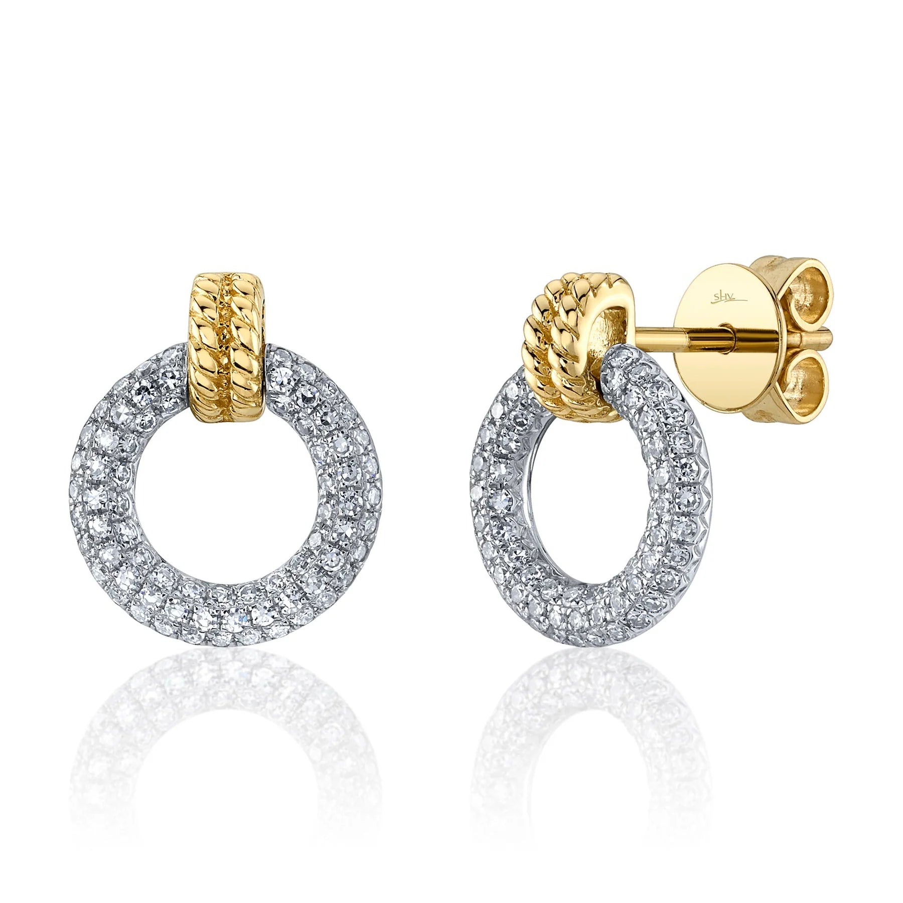 14K Two-Tone Gold 0.31 Carat Diamond Door Knocker Stud Earrings - Queen May