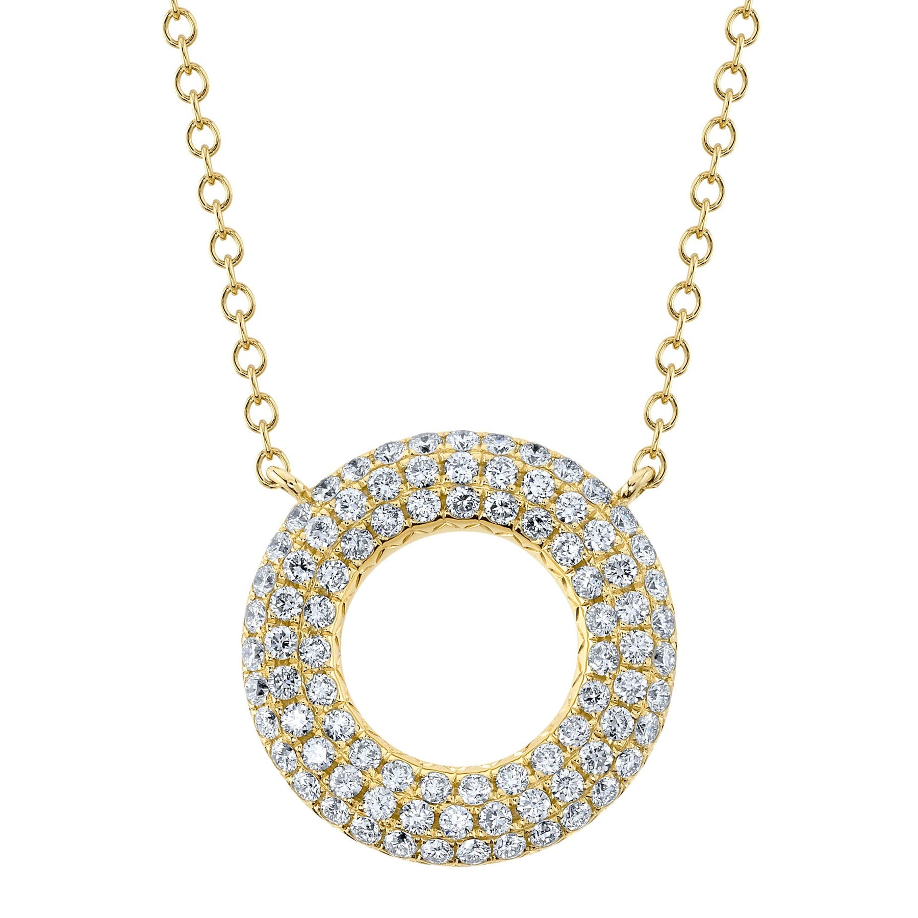 14K Gold 0.98 Carat Diamond Pave Circle Necklace - Queen May