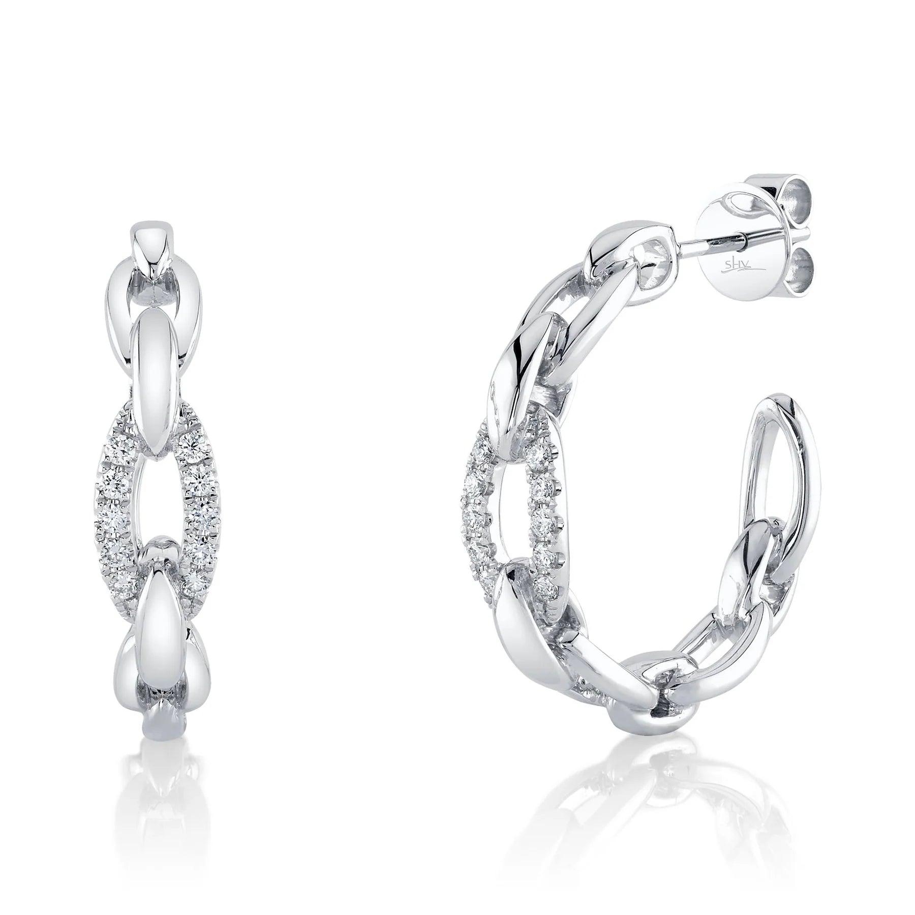 14K White Gold 0.25 Carat Diamond Chain Link Hoop Earrings - Queen May