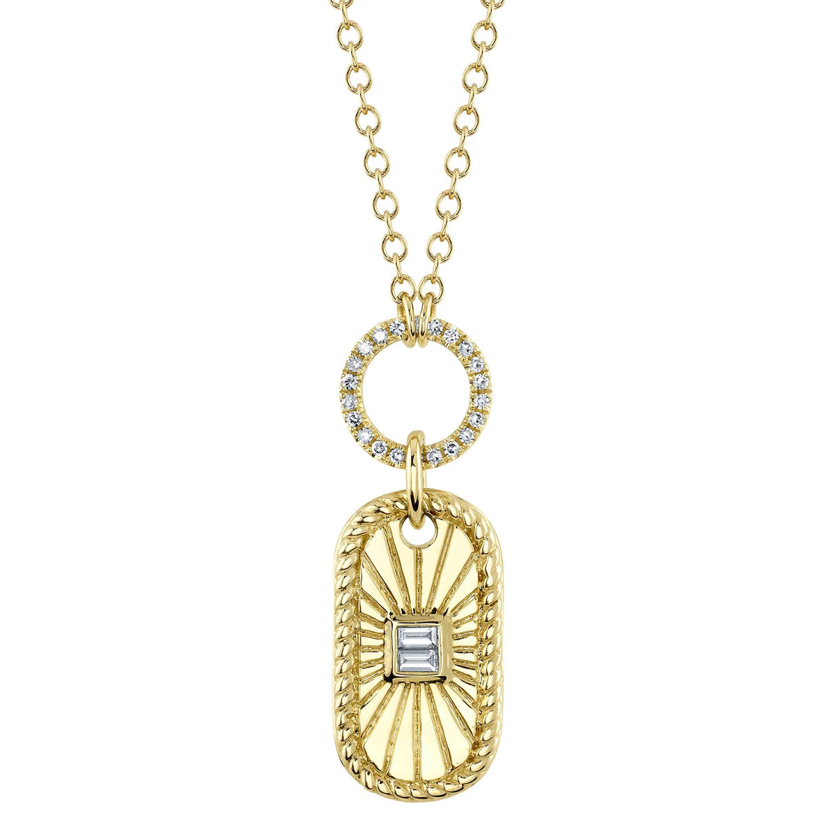 14K Yellow Gold 0.11 Carat Total Weight Diamond Baguette Pendant Necklace - Queen May