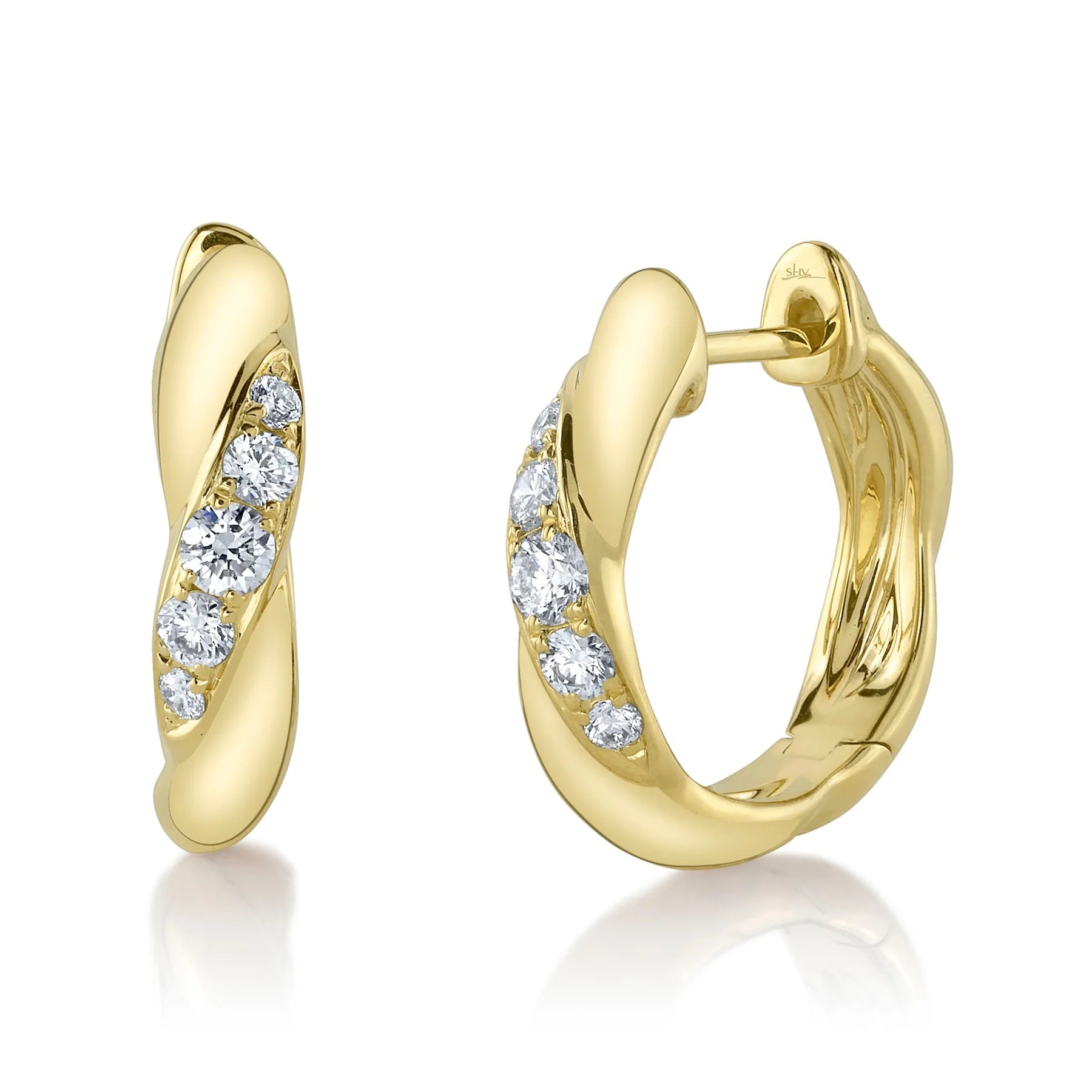 14K Yellow Gold 0.23 Carat Diamond Braid Hoop Earrings - Queen May