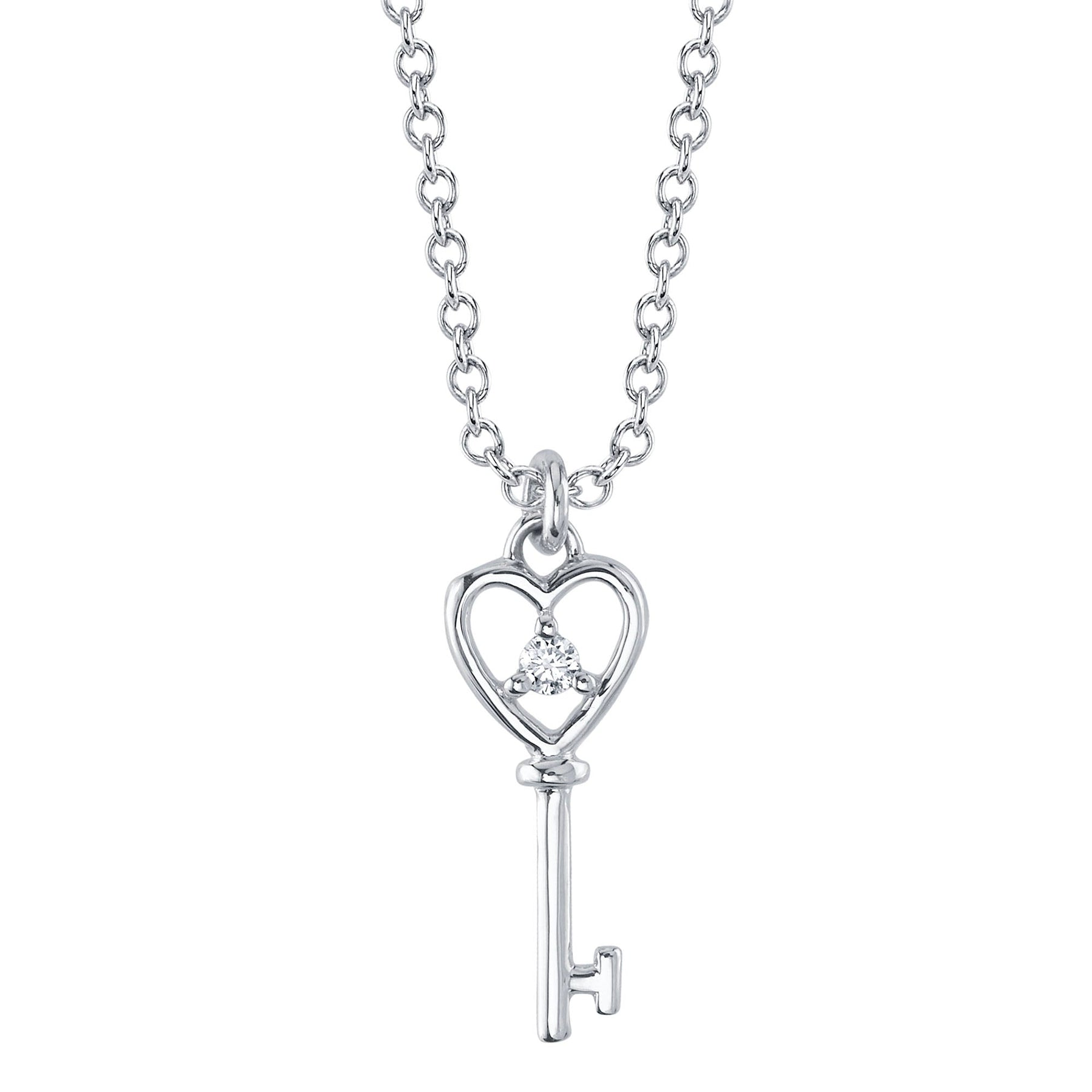 14K Gold Diamond Heart Key Pendant Necklace - Queen May