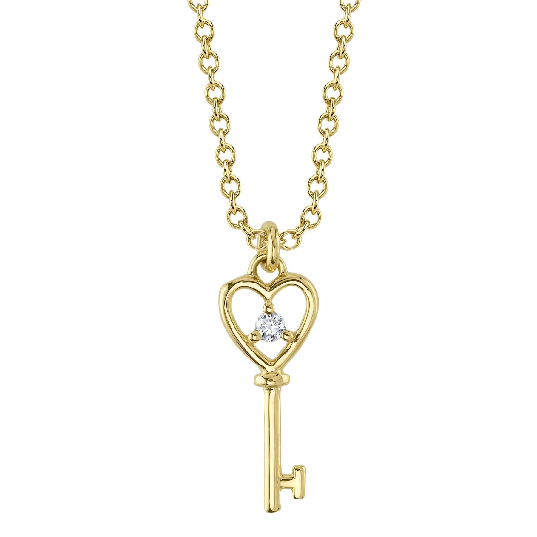 14K Gold Diamond Heart Key Pendant Necklace - Queen May