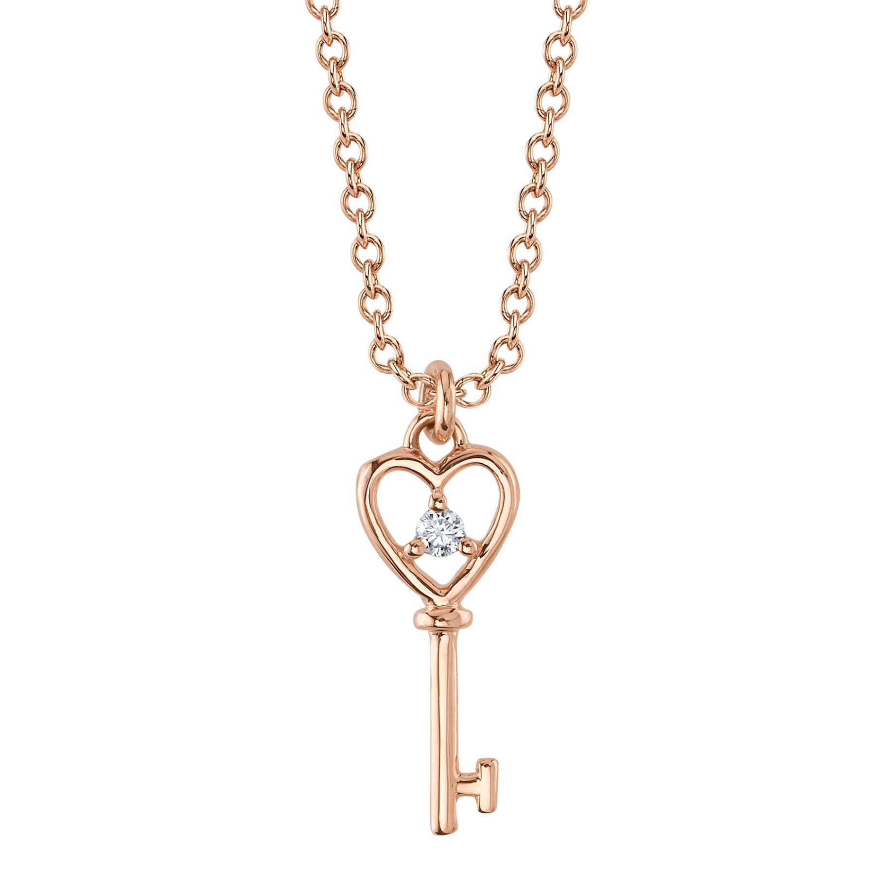 14K Gold Diamond Heart Key Pendant Necklace - Queen May
