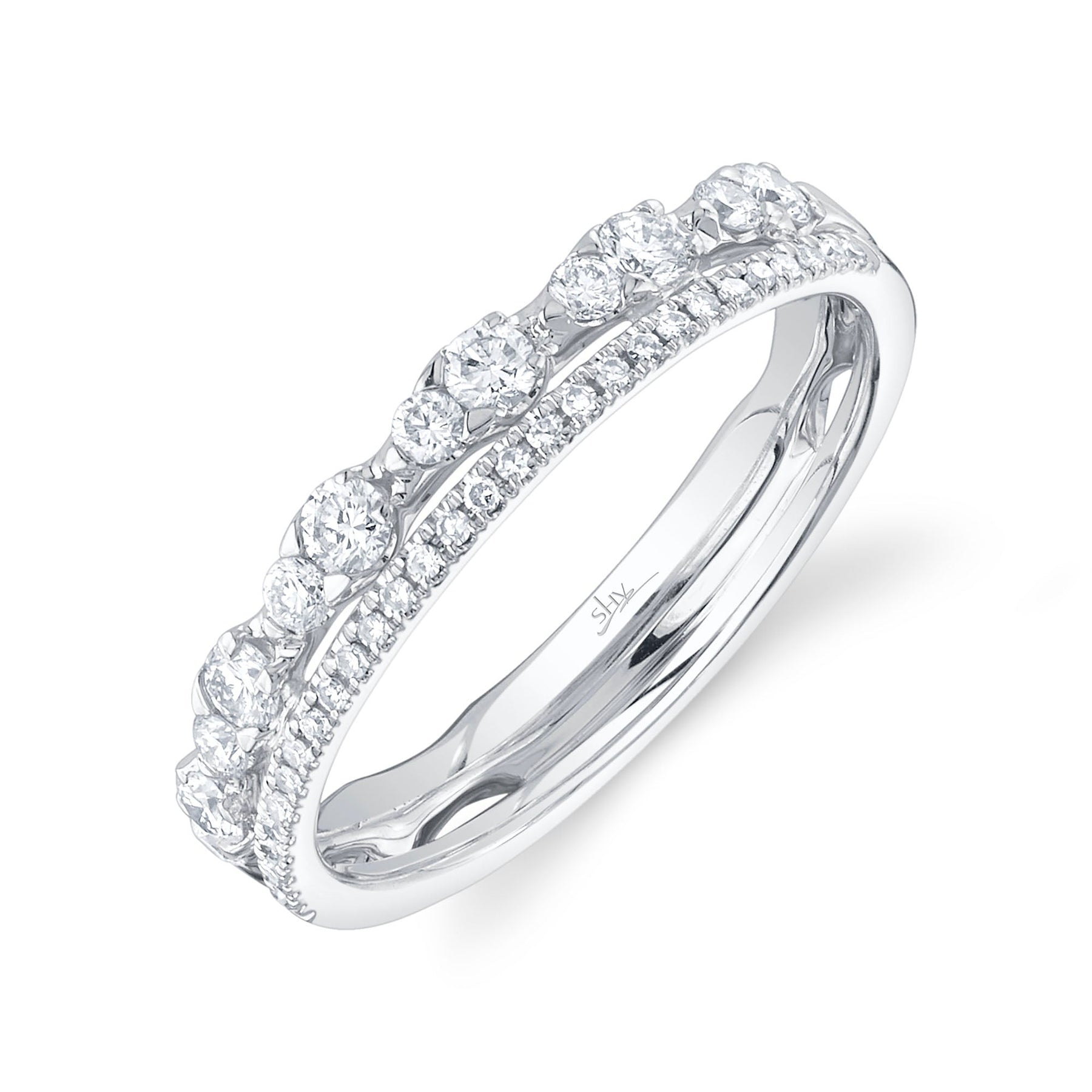 14K White Gold 0.43 Carat Diamond Floating Double Wedding Band - Queen May