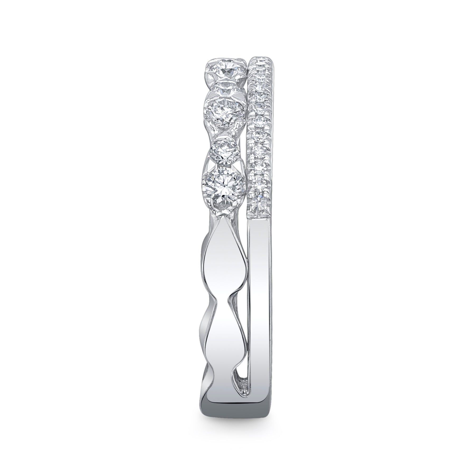 14K White Gold 0.43 Carat Diamond Floating Double Wedding Band - Queen May