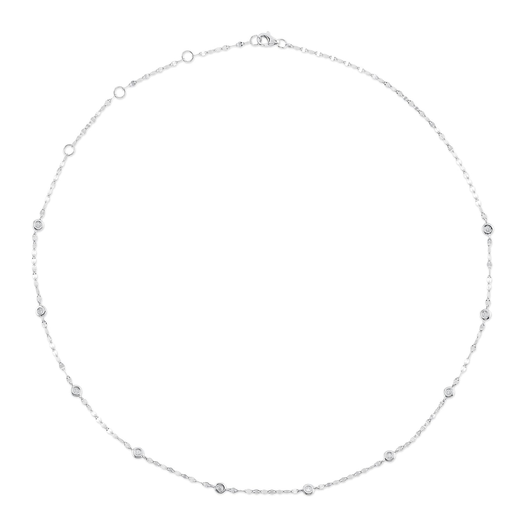 14K Gold 0.20 Carat Round Diamond Bezel Station Tinsel Necklace - Queen May