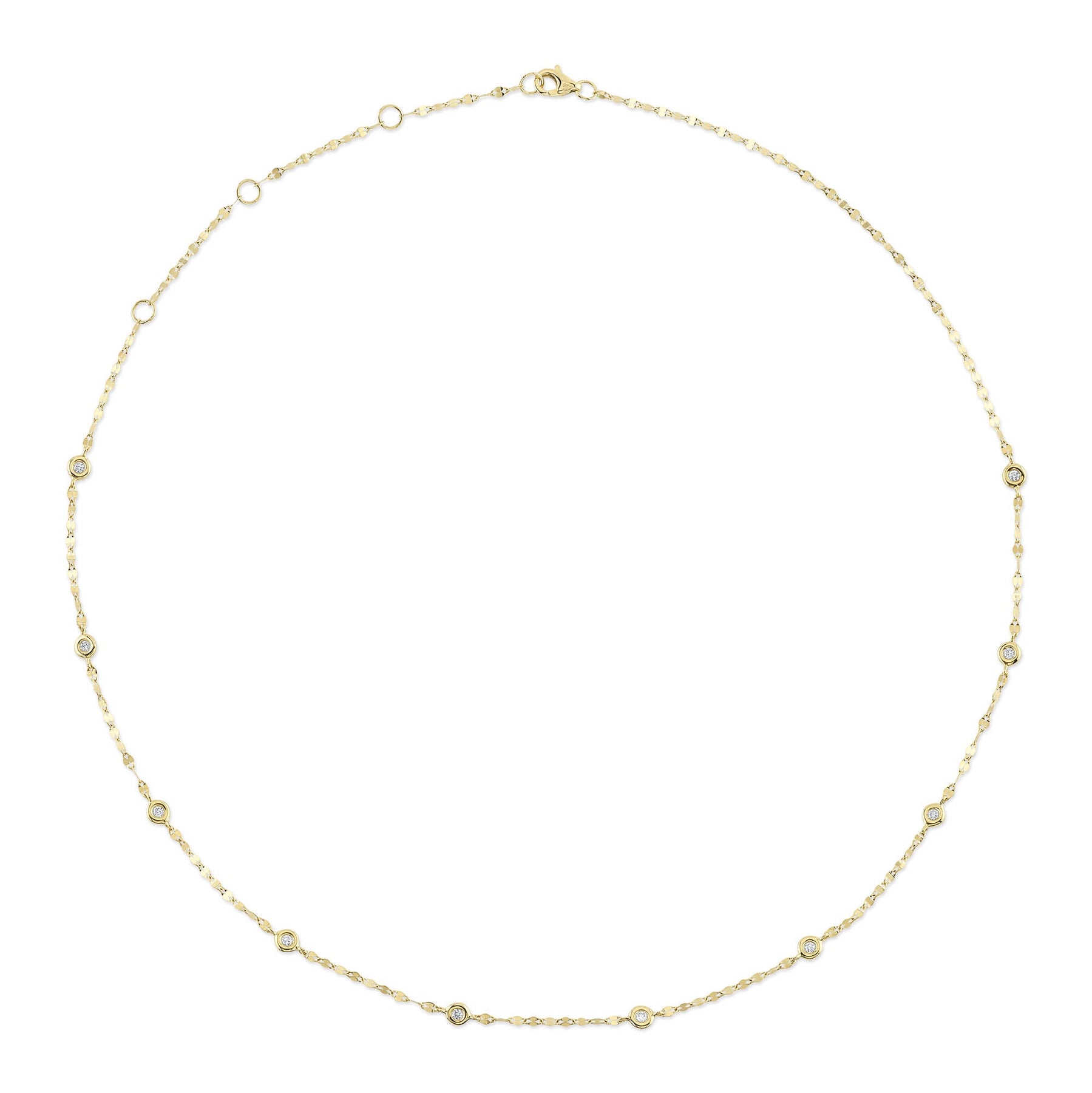 14K Gold 0.20 Carat Round Diamond Bezel Station Tinsel Necklace - Queen May