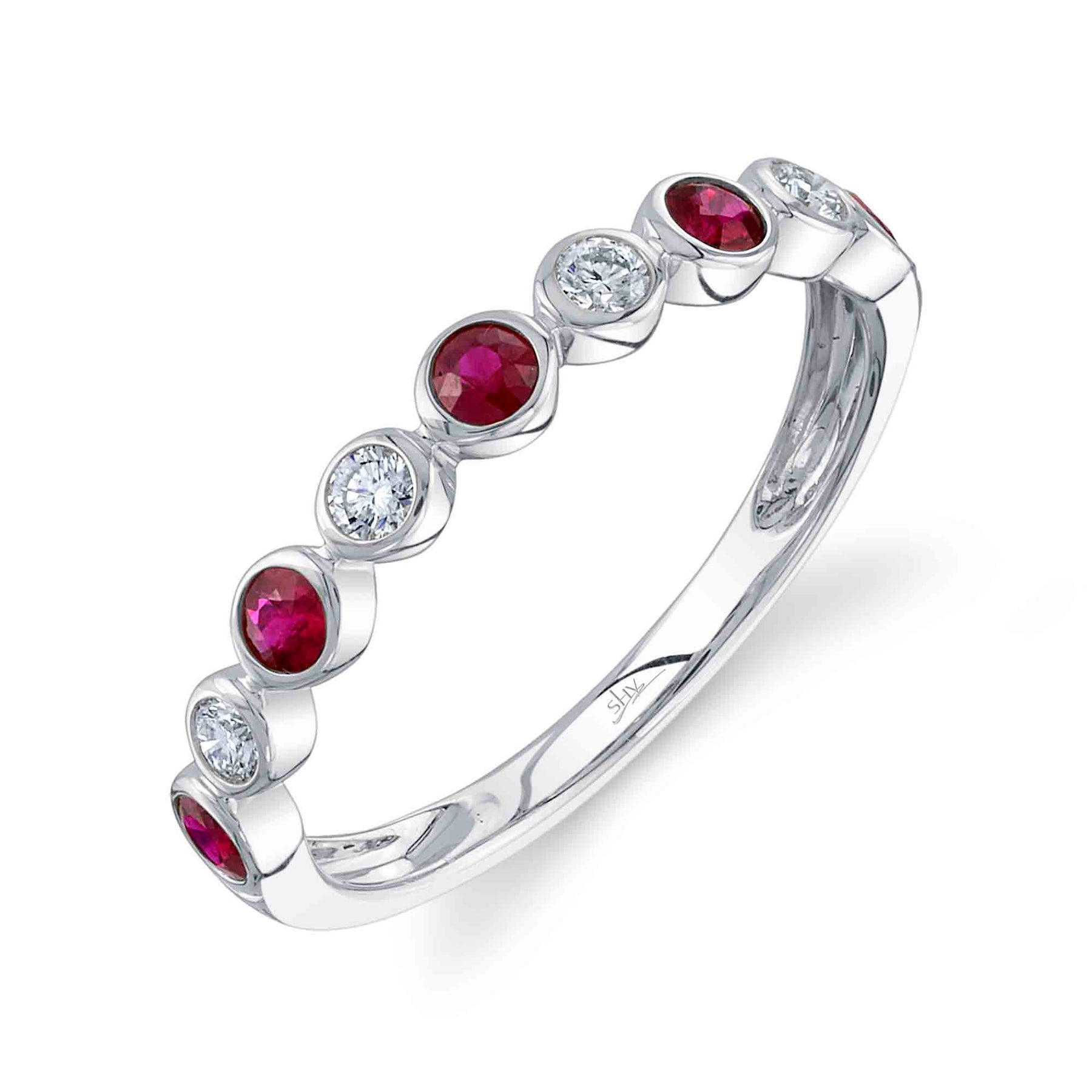 14K Gold 0.36 Carat Round Ruby Diamond Bezel Band - Queen May