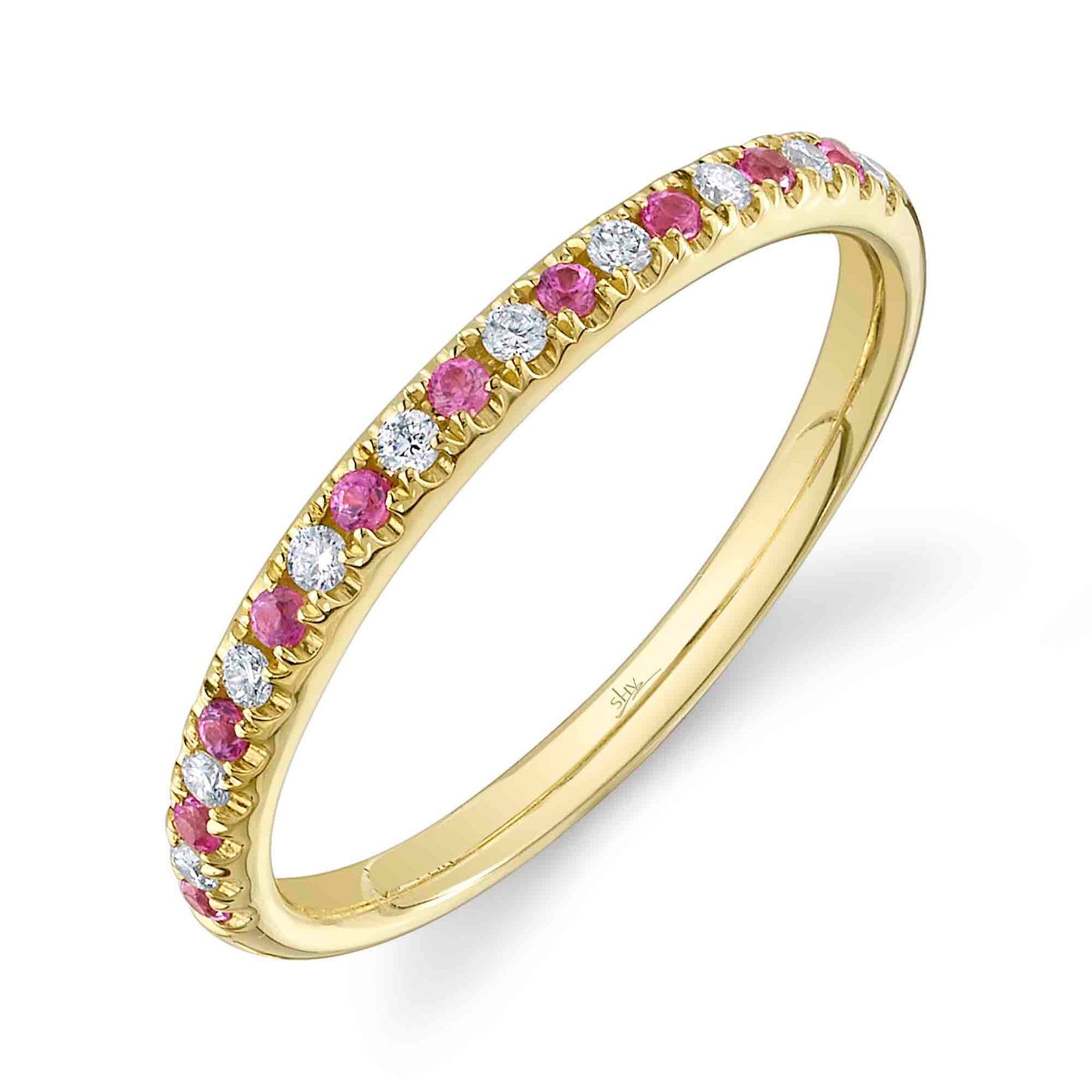 14K Gold 0.10 Carat Pink Sapphire & Diamond Band - Queen May