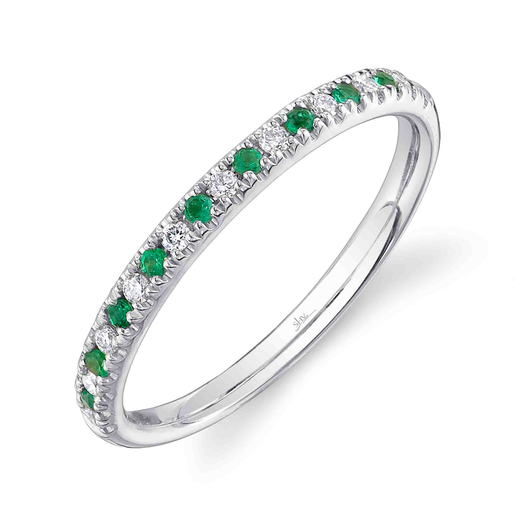 14K Gold 0.10 Carat Emerald & Diamond Band - Queen May