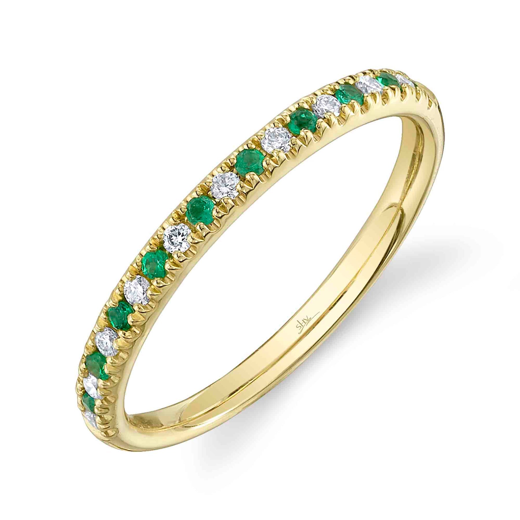 14K Gold 0.10 Carat Emerald & Diamond Band - Queen May