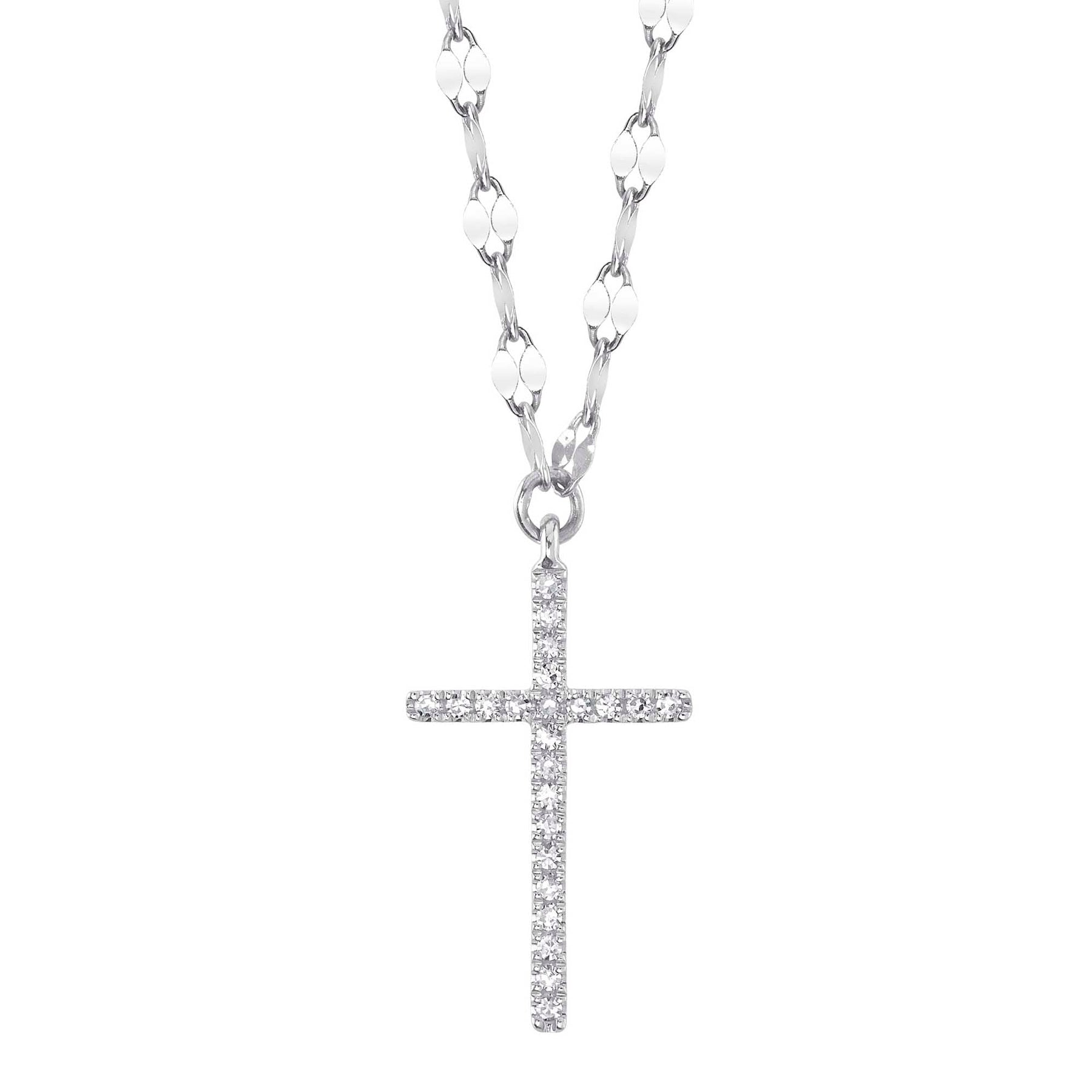 14K Gold Diamond Cross Pendant Tinsel Necklace - Queen May