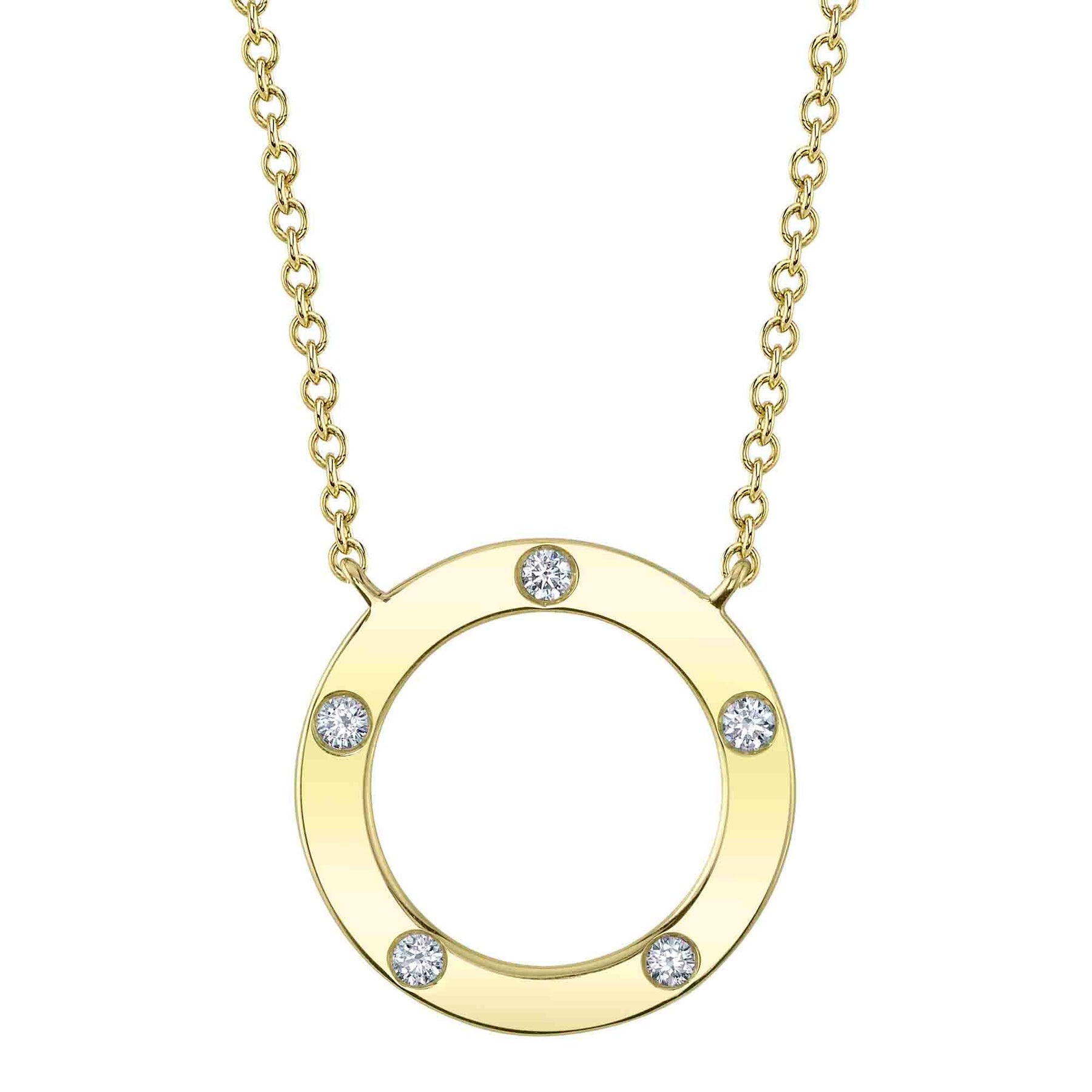 14K Gold 0.07 Carat Diamond Circle Pendant Necklace - Queen May