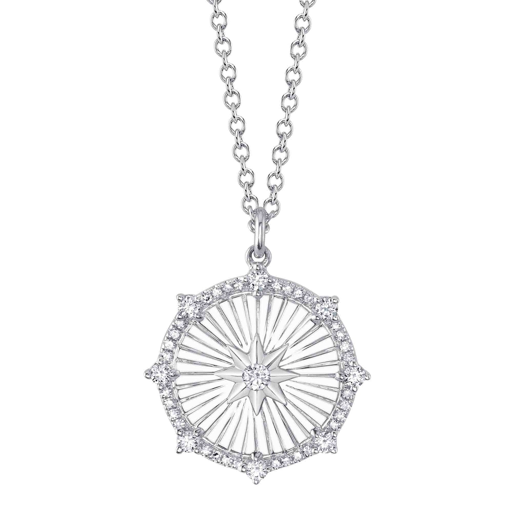 14K Gold Diamond North Star Medallion Pendant Necklace - Queen May