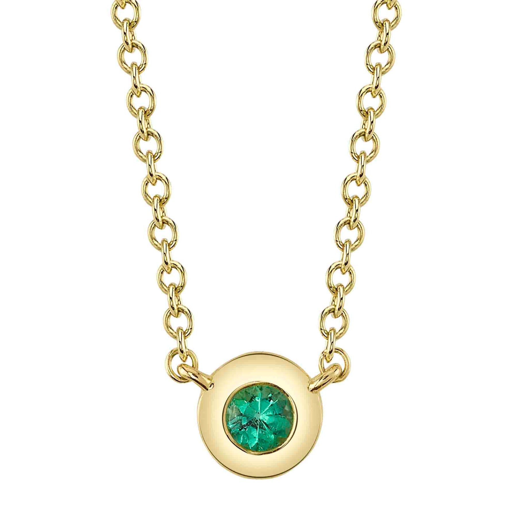 14K Gold 0.04 Carat Round Emerald Bezel Necklace - Queen May