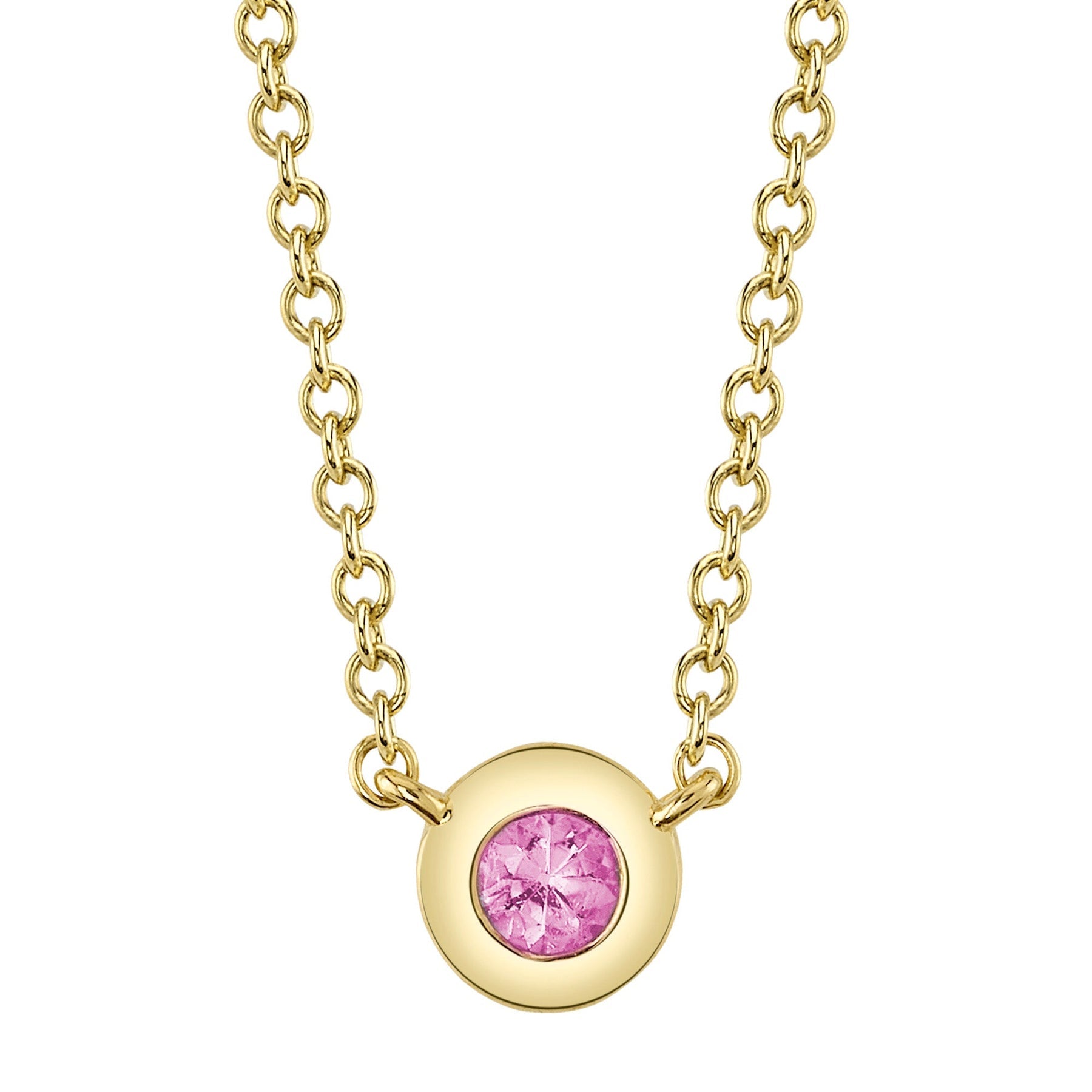 14K Gold 0.07 Carat Round Pink Sapphire Bezel Necklace - Queen May