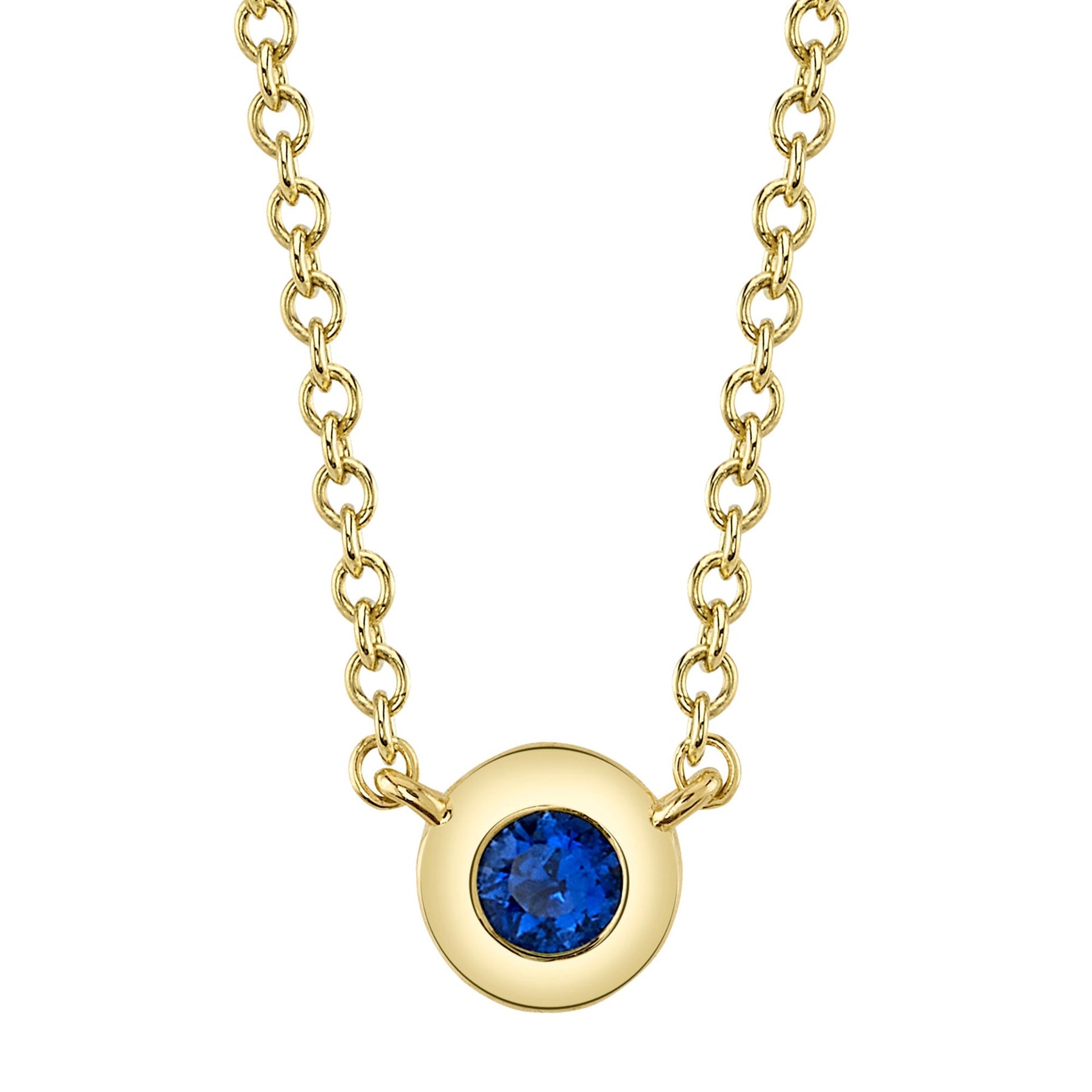14K Gold 0.07 Carat Round Sapphire Bezel Necklace - Queen May