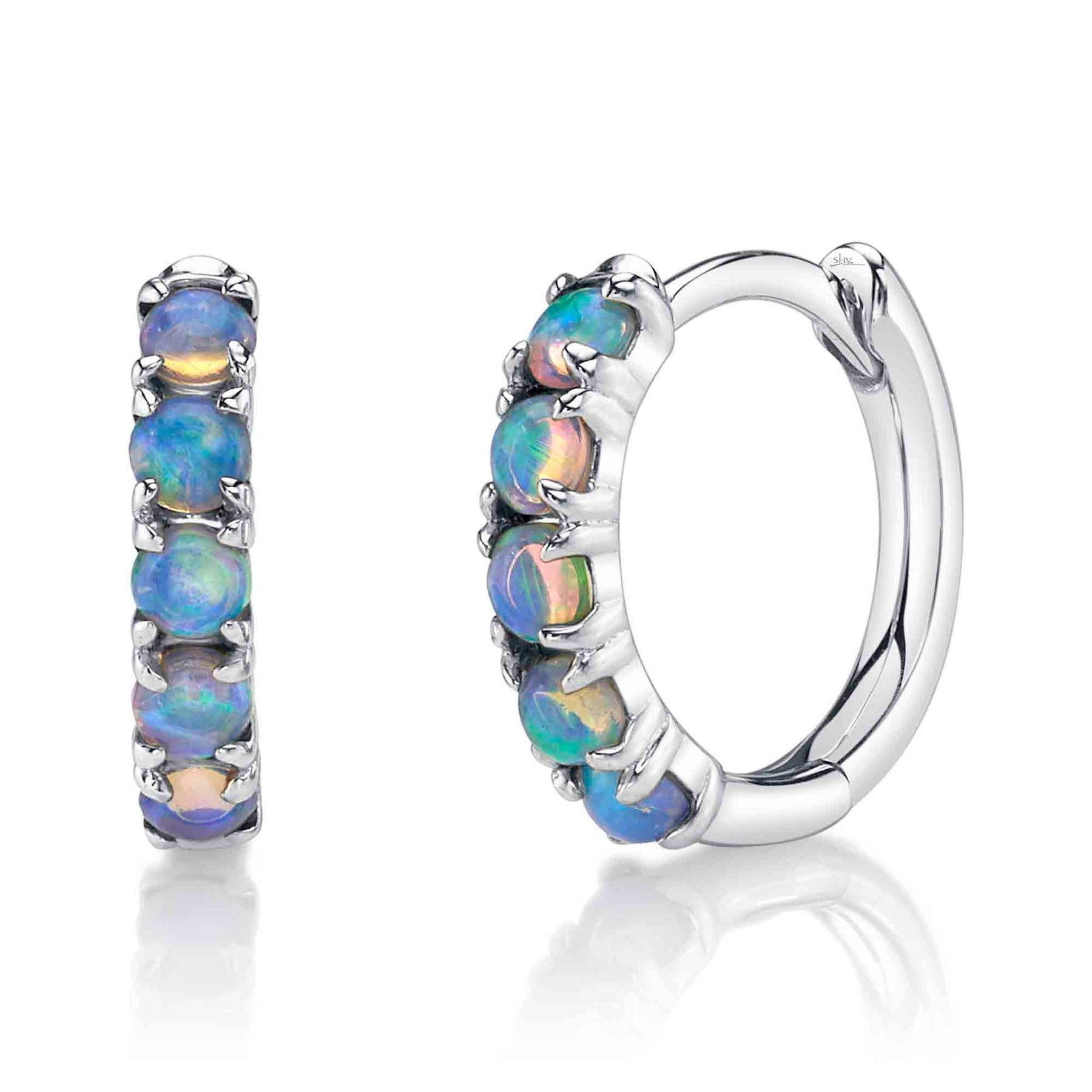 14K Gold 0.25 Carat Opal Huggie Earrings - Queen May